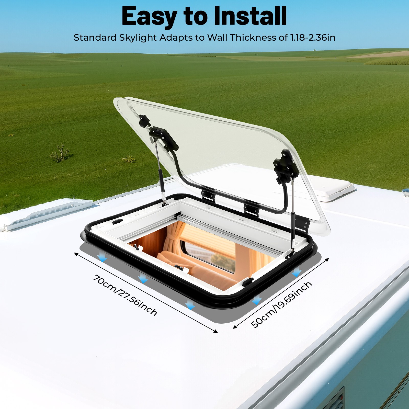 700x500mm Caravan Skylight RV Roof Window Motorhome Venting Hatch w/ LED Light !