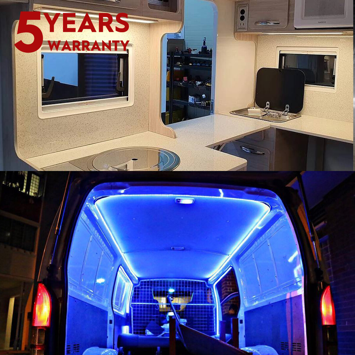 12V LED 2835 Flex 5MStrip Light Dimmable Waterproof Cool White Campervan Caravan