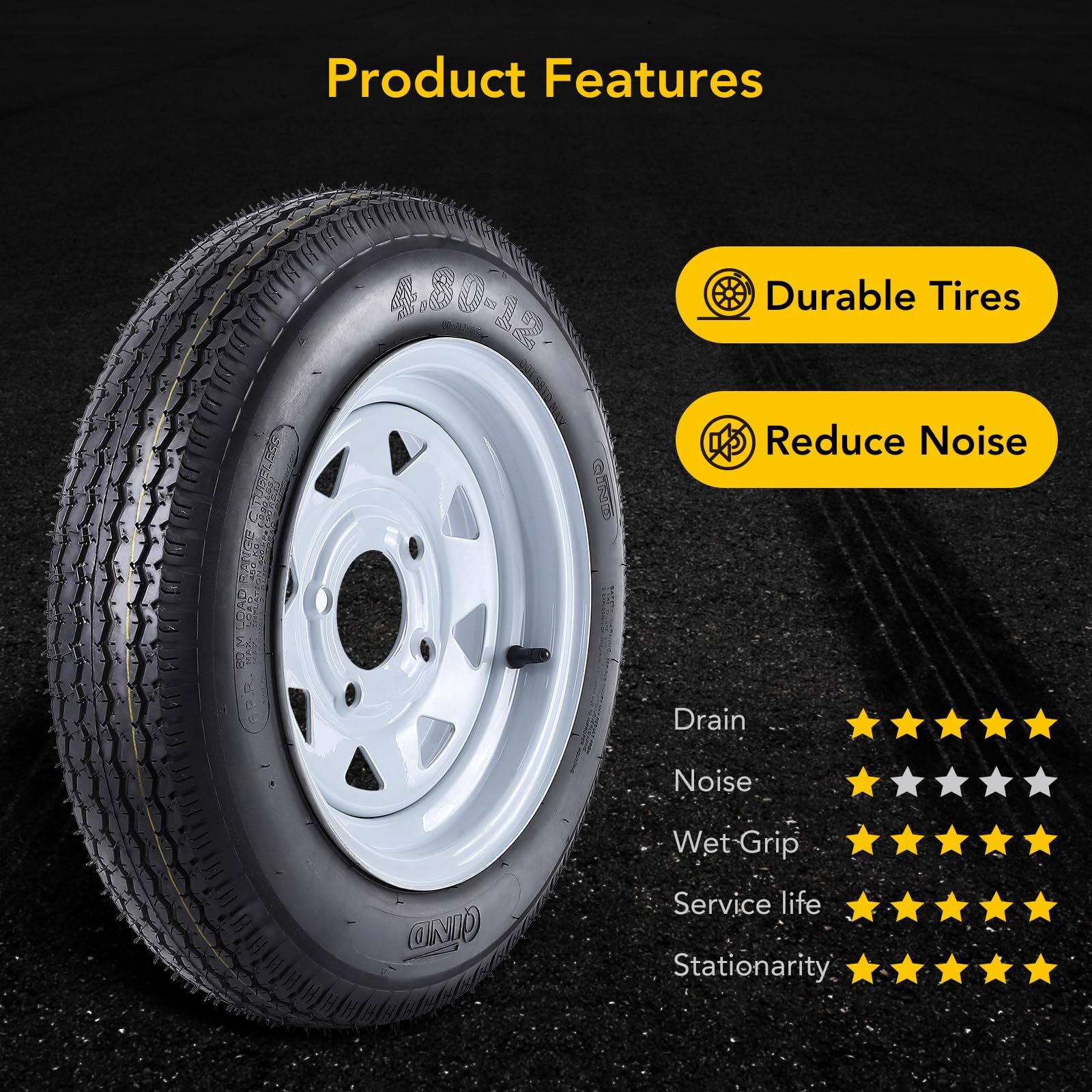 ✅🔥set of 2 Trailer Tires and Wheels 12″ Rims PCD 4 Lug on 4″ 4.80-12 Load Range