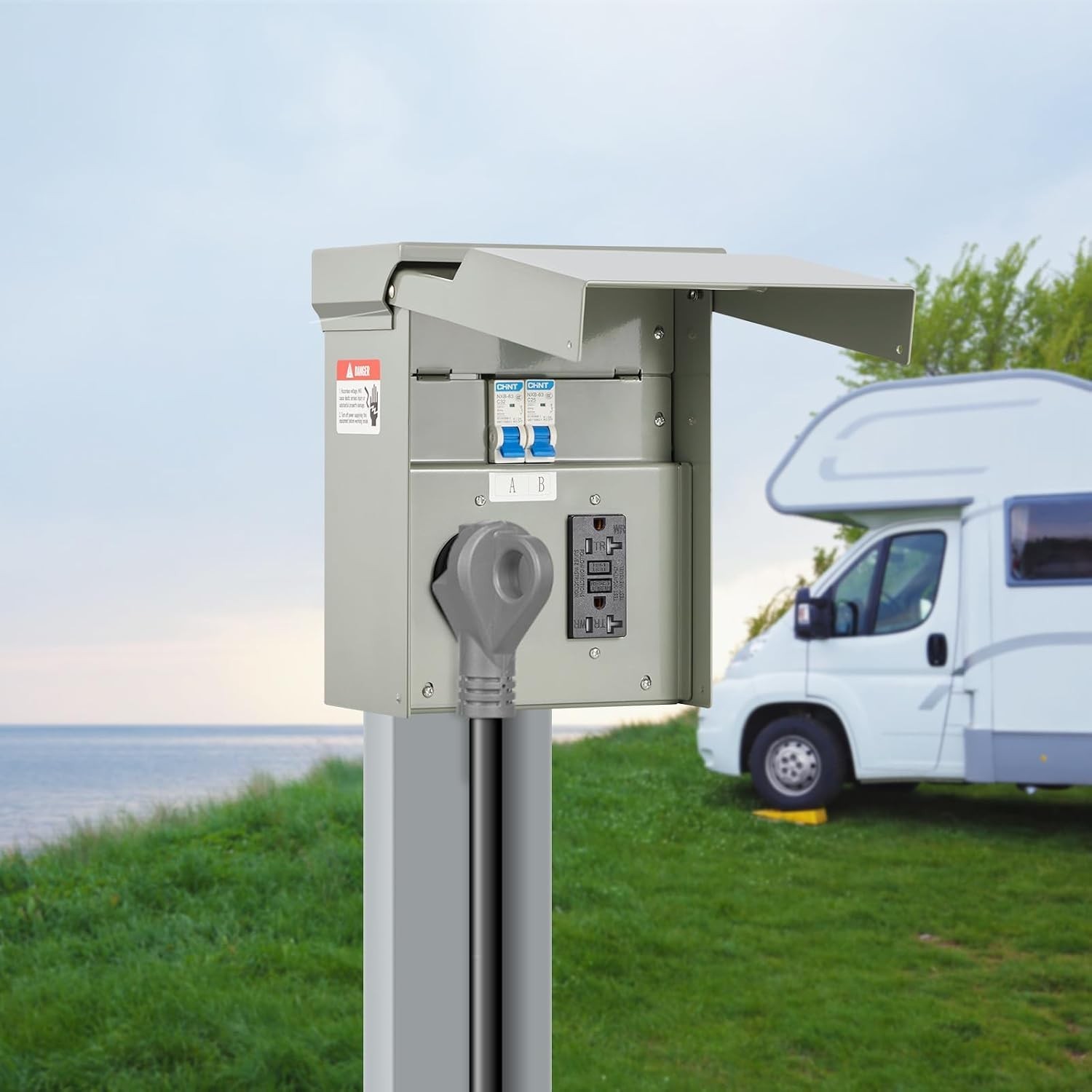 Waterproof RV Electrical Panel with Prewired GFCI Outlets for Safe Hookups