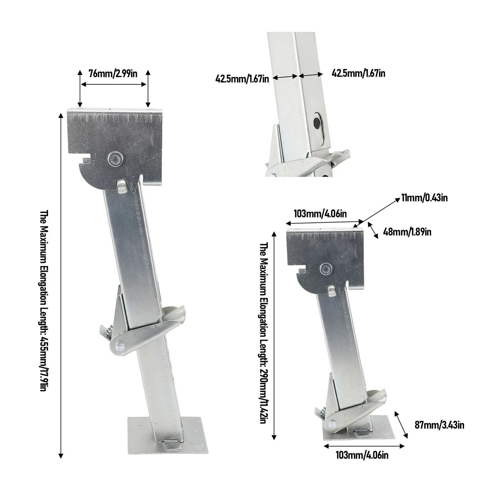 Trailer Swing Stabilizer Jack 290-455mm 650lb Support 1000lb Lifting Capacity