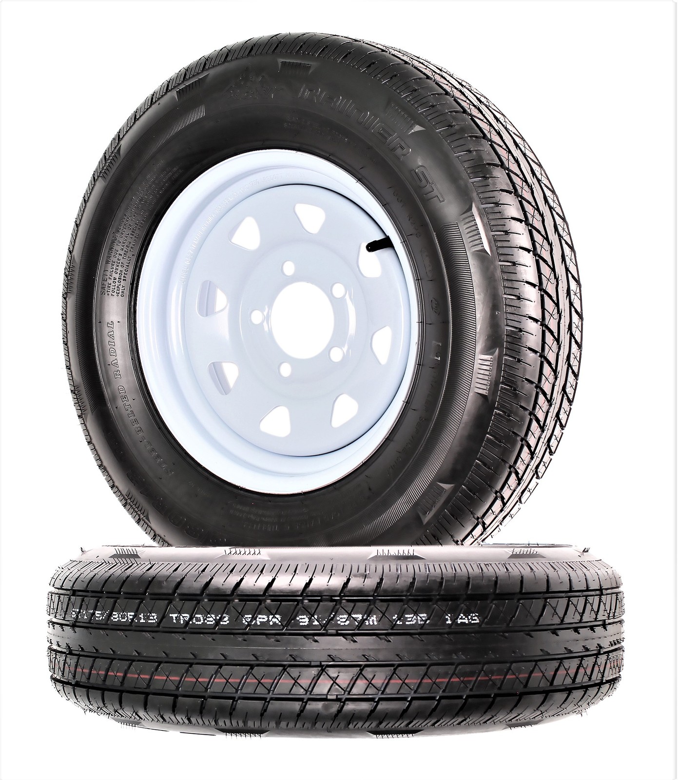2-Pk Radial Trailer Tire On Rim ST175/80R13 13 in. LRC 5 Lug White Spoke Wheel