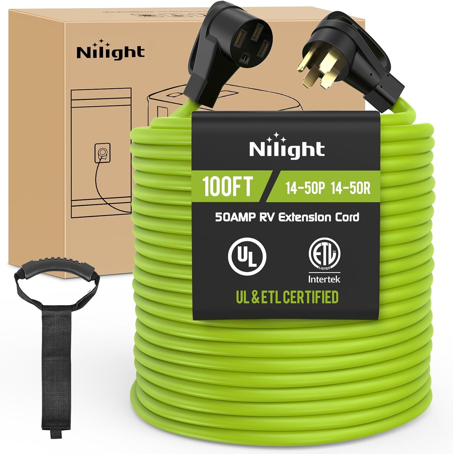 Nilight 50 Amp RV Extension Cord 100FT 250V Heavy Duty 6/3+8/1 Gauge Pure Copper