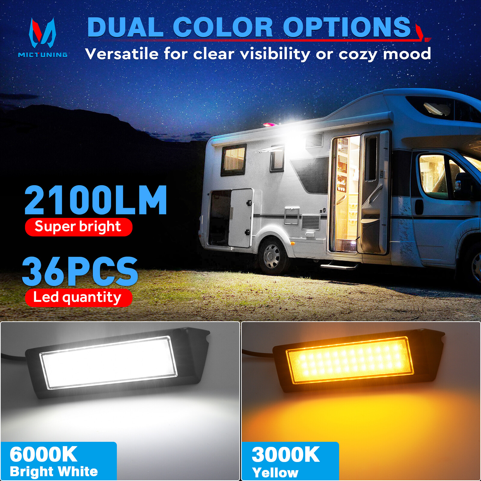 9″ Inch 2100LM Exterior RV Porch Light Yellow/White Led Utility Awning Light USA