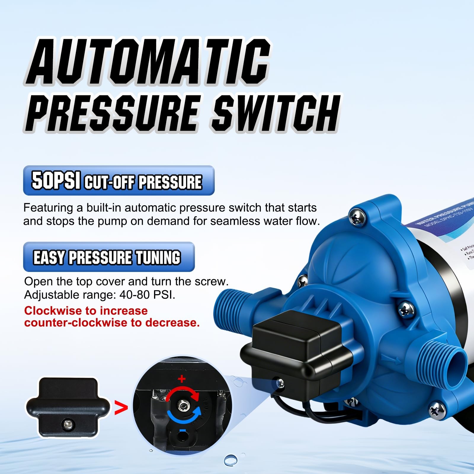 DC HOUSE 110V RV Camper Water Pressure Diaphragm 4.0GPM-50PSI-110V, Blue