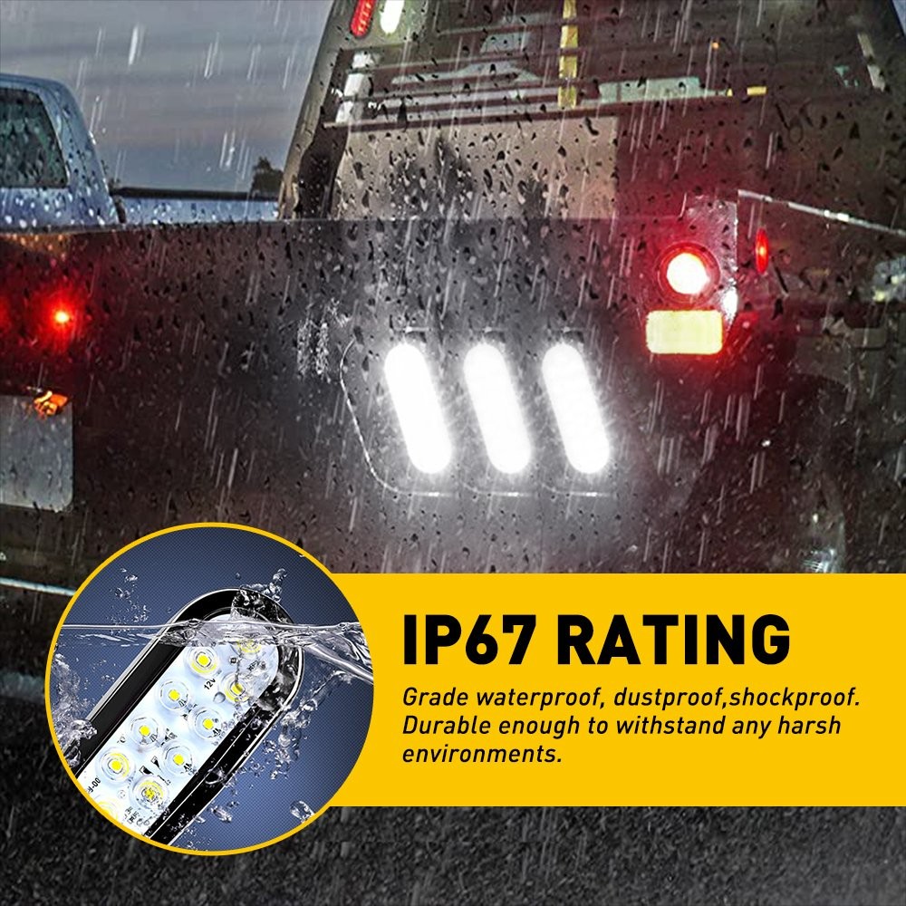 2x 6″ Oval White 10 LED Trailer Truck Sealed Reverse Back-Up Tail Lights 12V New