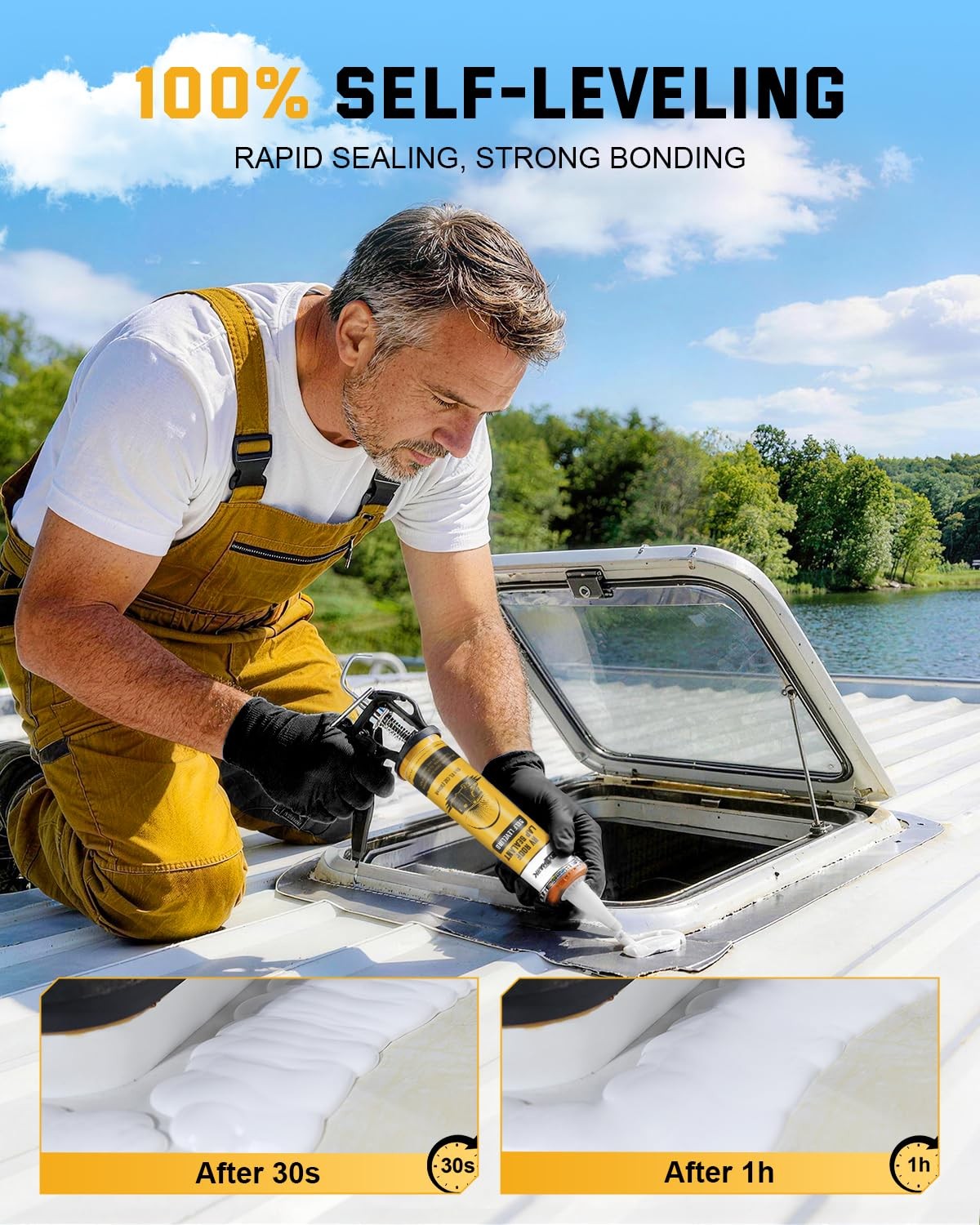 RVSHARK RV Roof Sealant 4 Pack, 30 Seconds Self Leveling Lap 10.3 oz