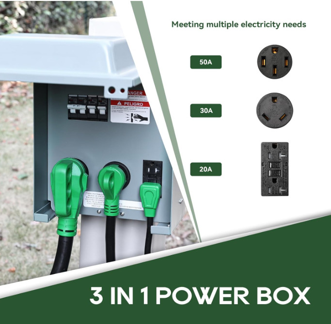 RVGUARD RV Temporary Power Outlet Panel with Breaker, ETL Listed 20 30 50 Amp RV