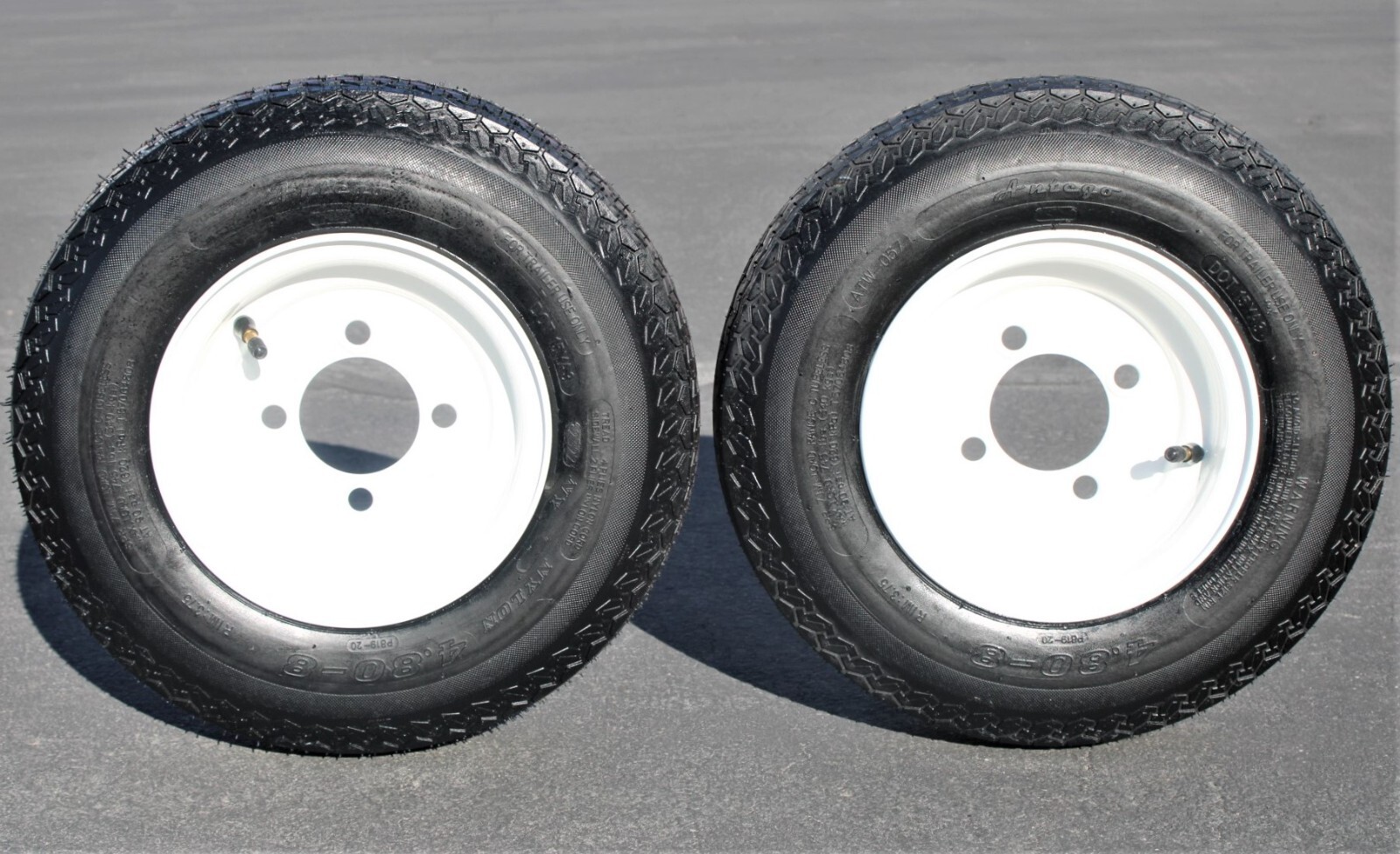 2-Pack Antego Trailer Tire On Rim 480-8 4.80-8 Load C 4 Lug White Wheel