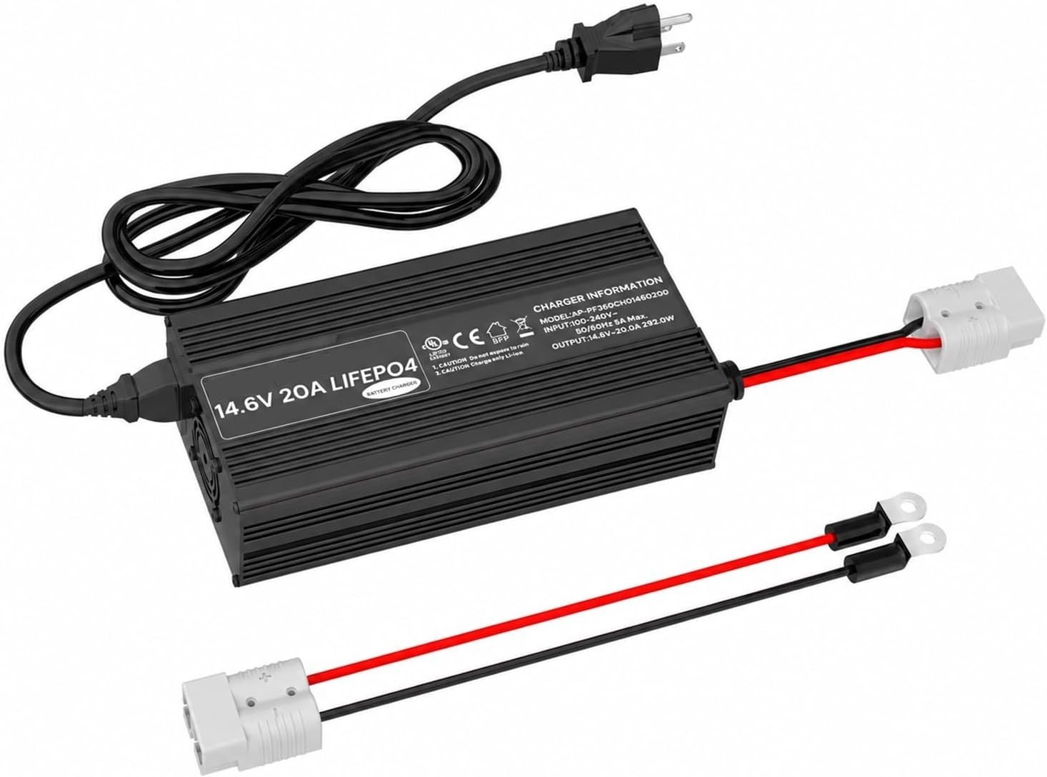 12V 20A LiFePO4 Battery Charger 14.6V Fast AC-DC 3-Stage Smart Charging Safe PD+
