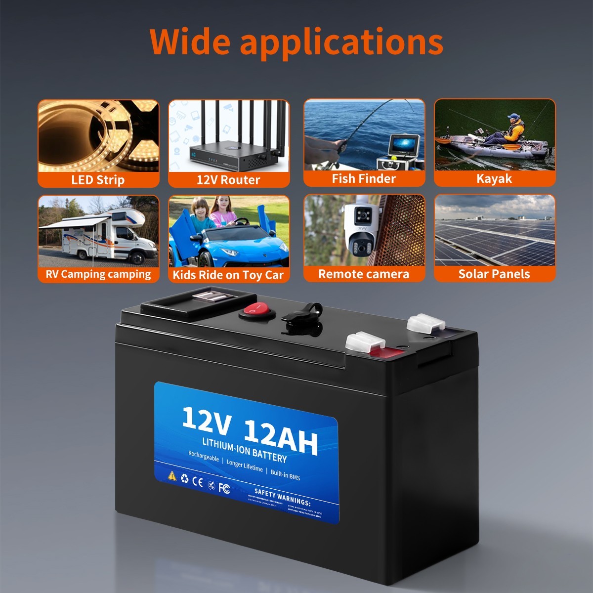 Upgrade 12V12Ah LI-ION Battery For RV Life Fish Finder Alarm System Lighting