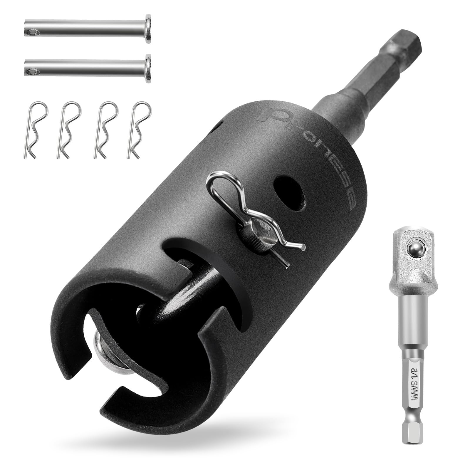 Pronese 1 Inch Trailer Jack Drill Adapter with Two 1/2 Socket Black