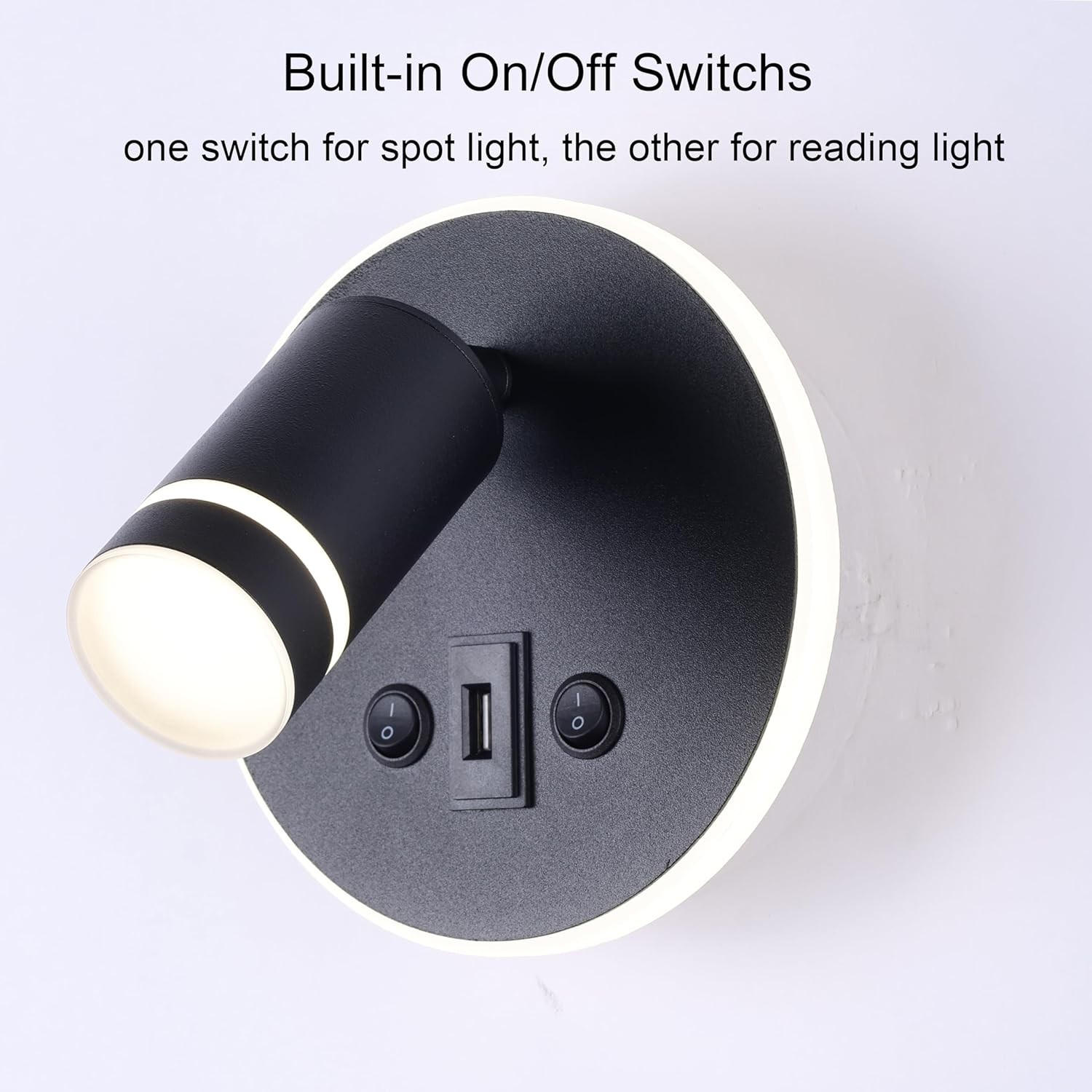 12V LED RV Wall Sconce Light Fixture with ON/Off Switch and USB Black