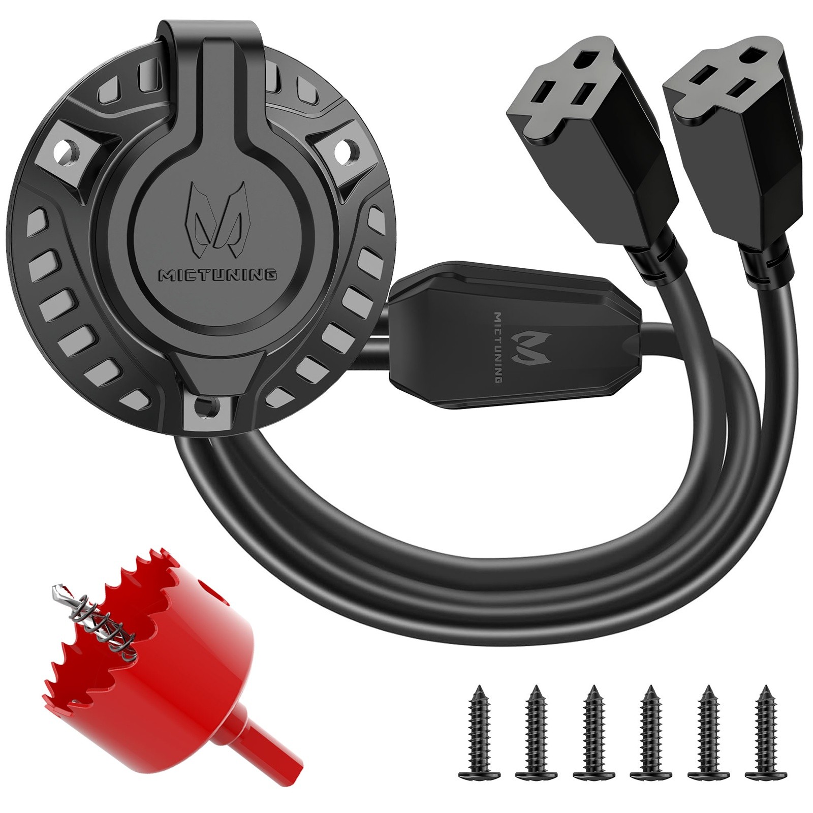 15AMP 125V AC Port Plug RV Shore Inlet Electrical Receptacle Dual 20” Extension