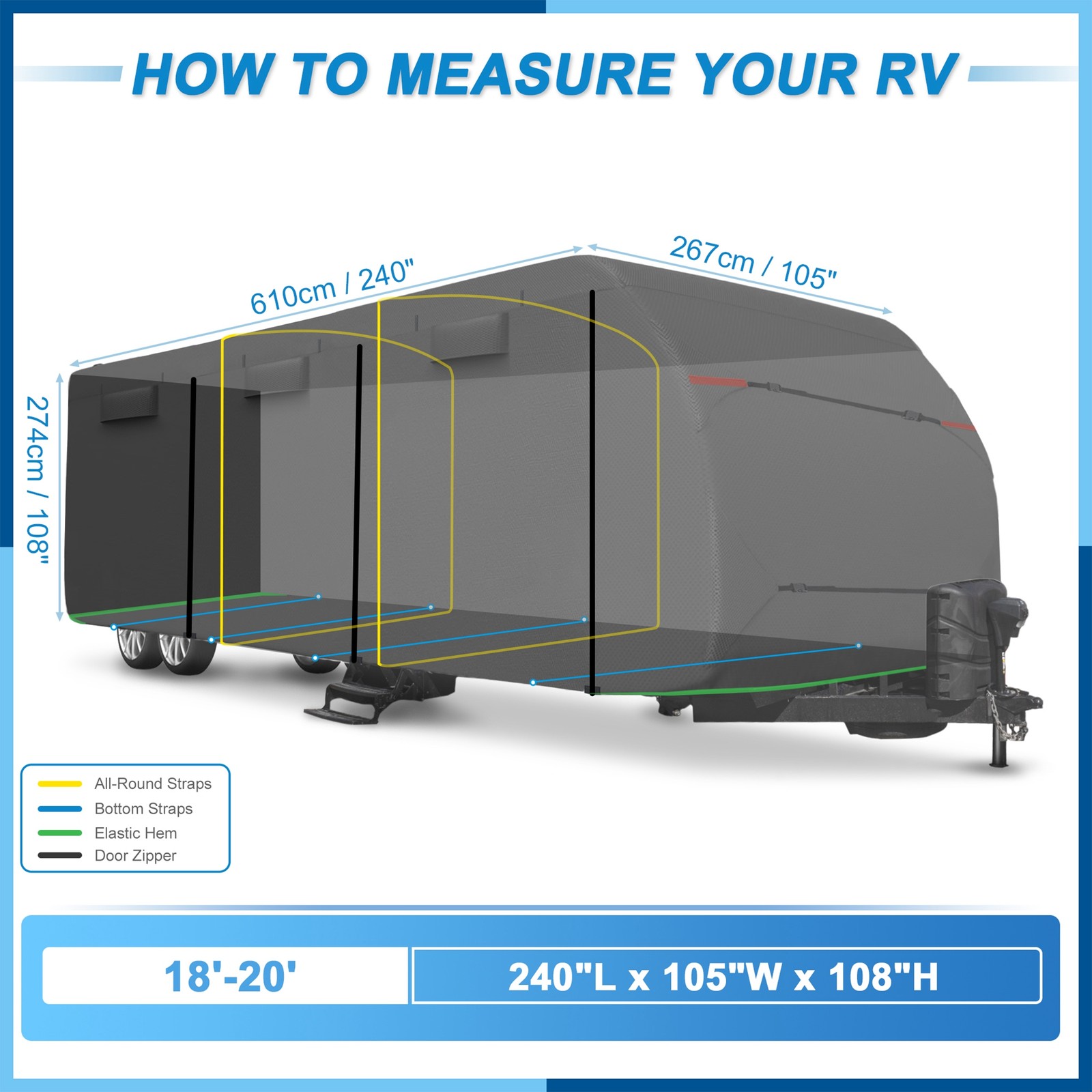 Waterproof RV Travel Trailer Cover Fits 18′ – 20′ All Season Protection