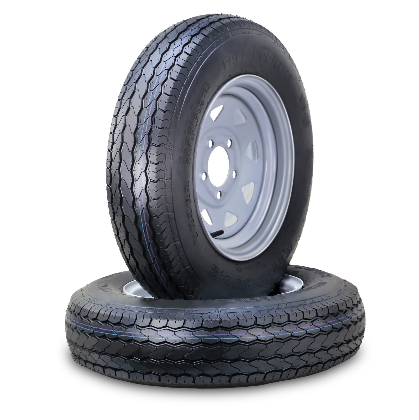 2 Free Country Trailer Tire Rim ST175/80D13 8-Ply D 96L 5 Lug x 4.5″Silver Spoke