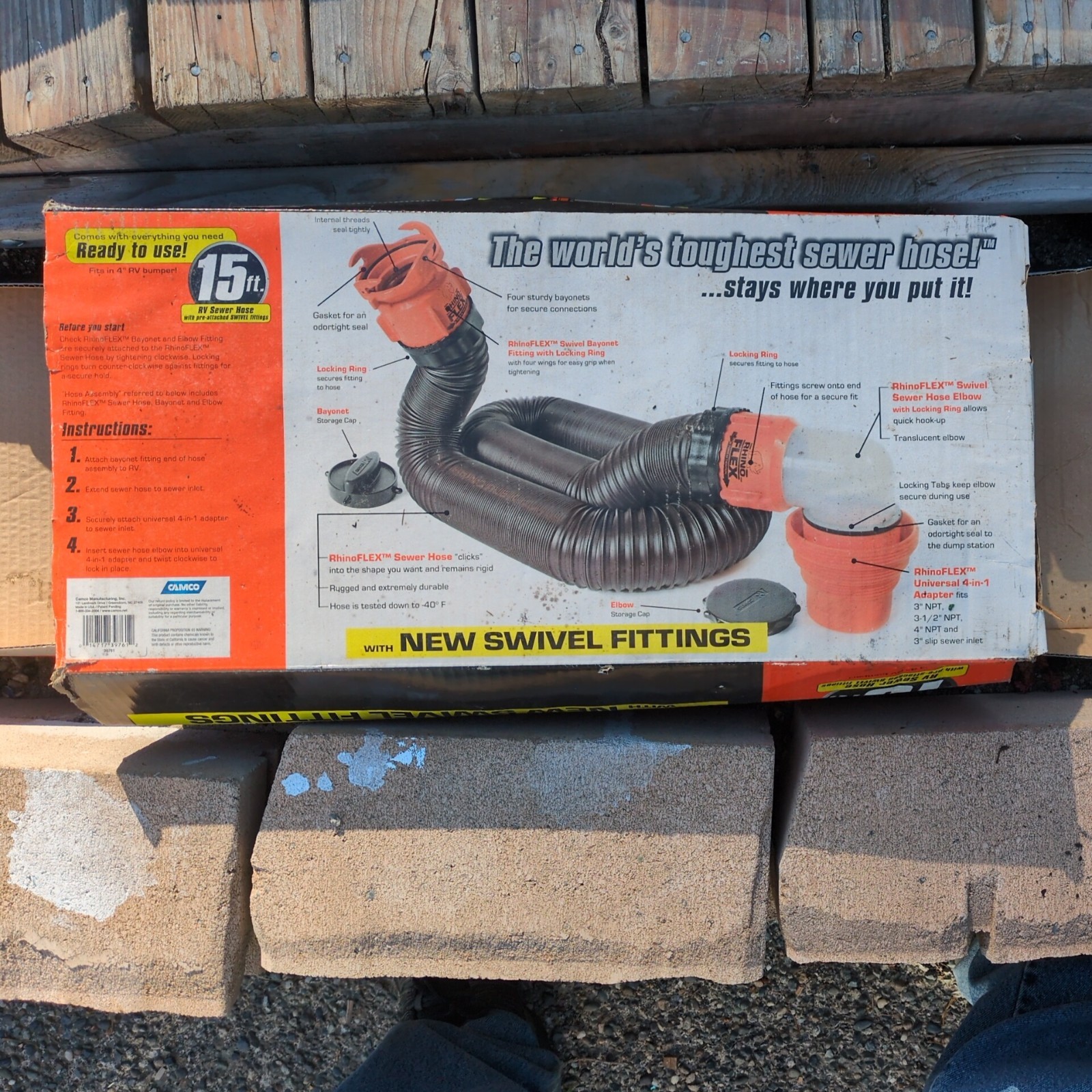 (1)-RhinoFLEX Complete 15′ RV CAMPER Sewer Waste Kit CAMCO MFG INC RV 39761