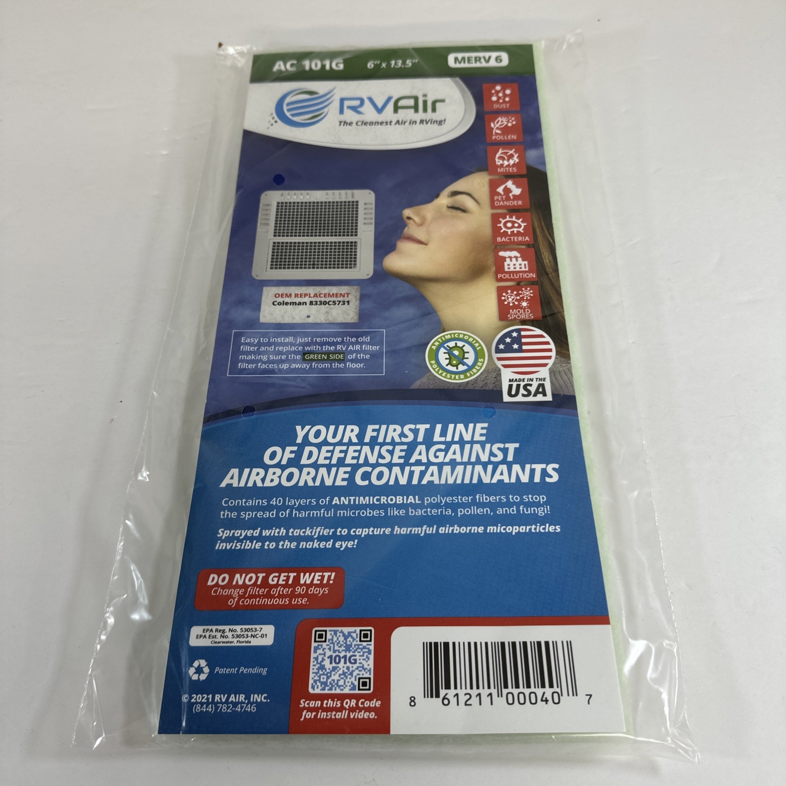 RV Air AC 101G Air Conditioner OEM Replacement Filter MERV6 New