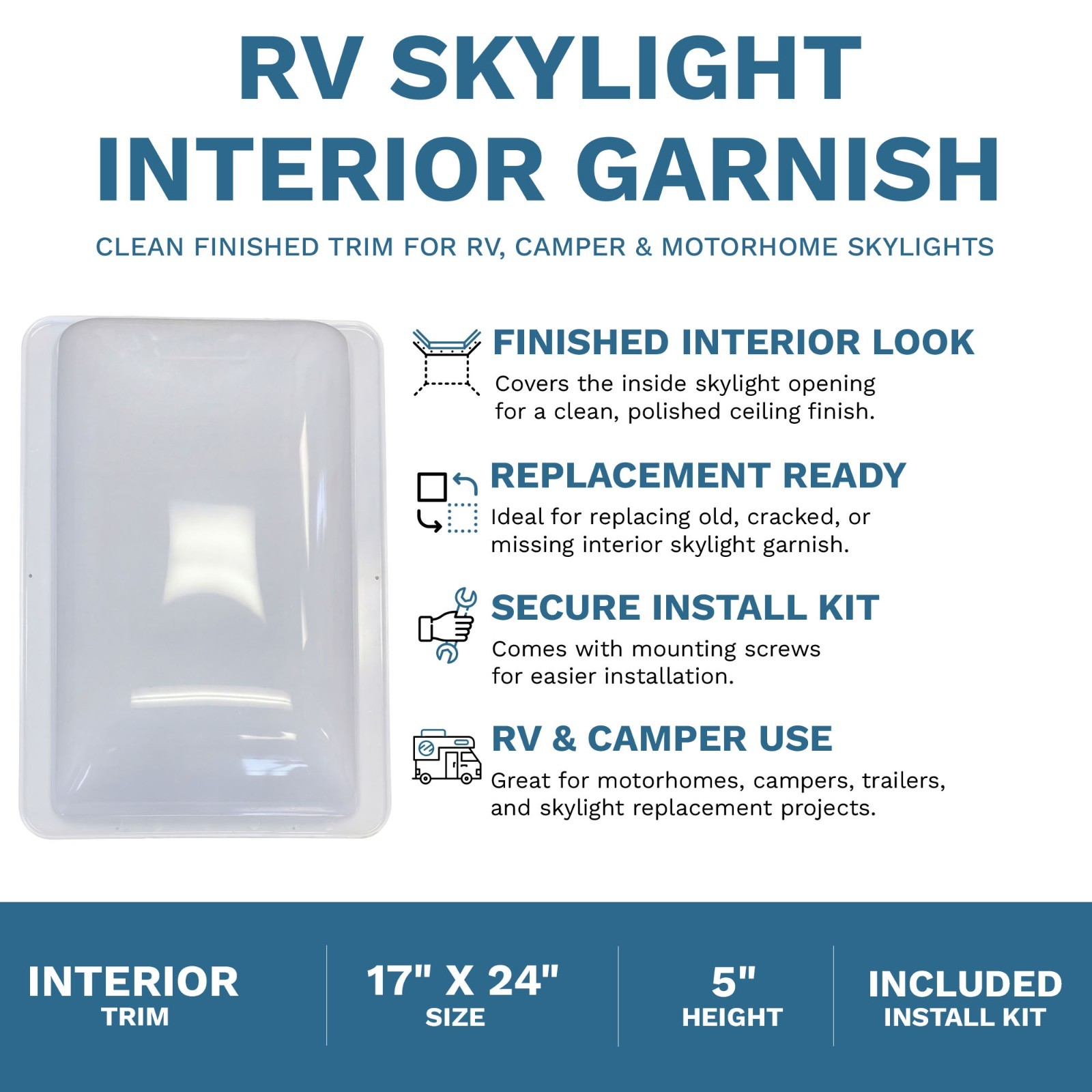 RV Skylight Interior Garnish 17″ X 24″ White Camper Skylight Motorhome/Camper