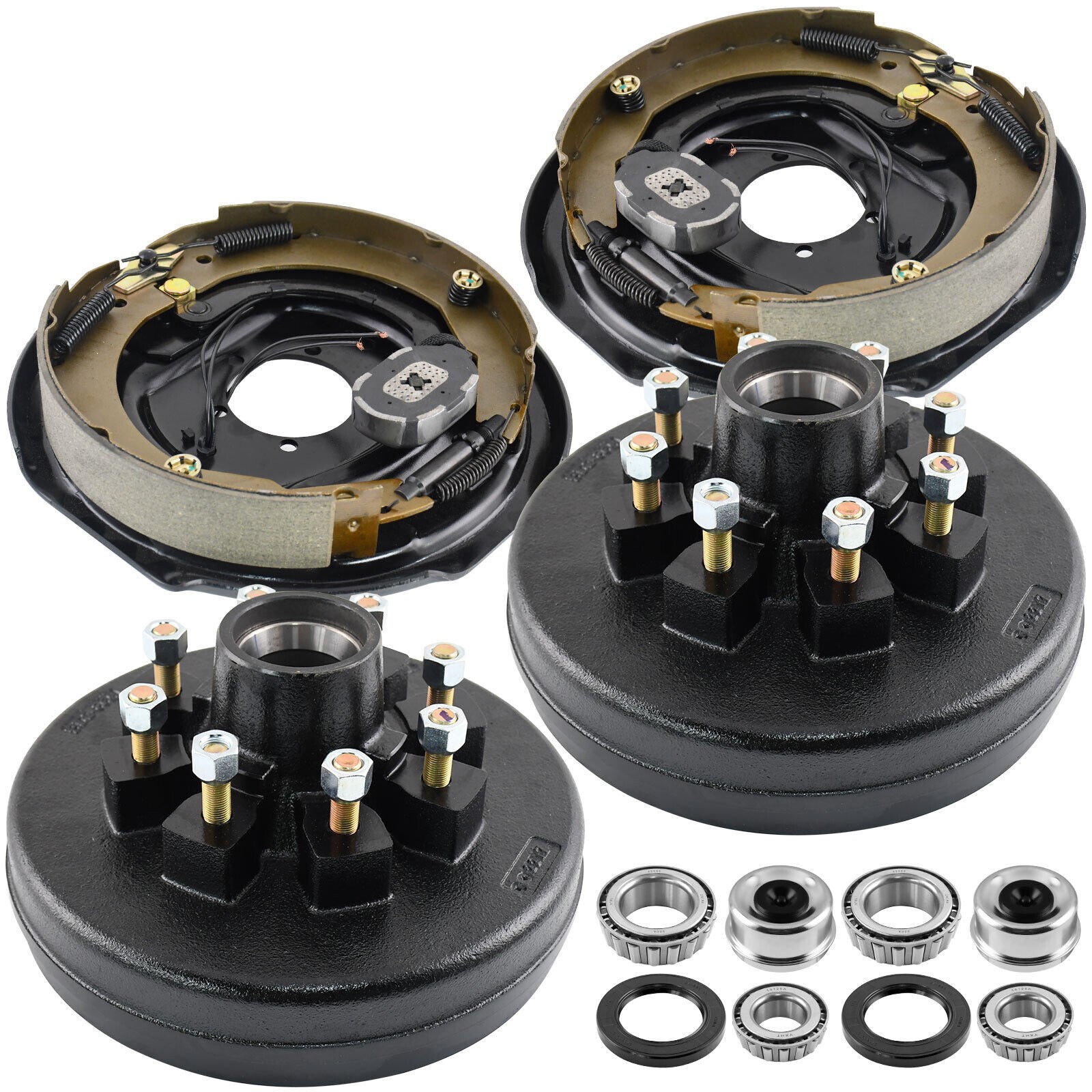 New 8 on 6.5″ Trailer Hub Drum Kits with 12″x2″ Brakes for 7000lb 12×2 Axle