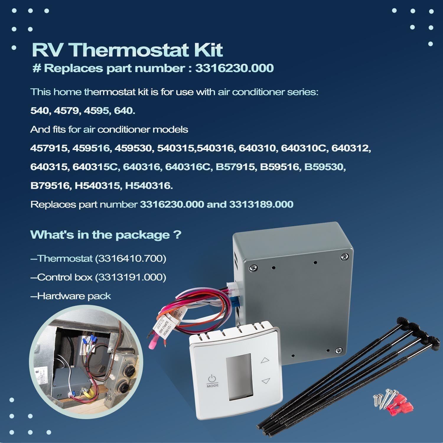 for Dometic Single Zone LCD A/C Thermostat Control Kit Cool/Furnace 3316410.700