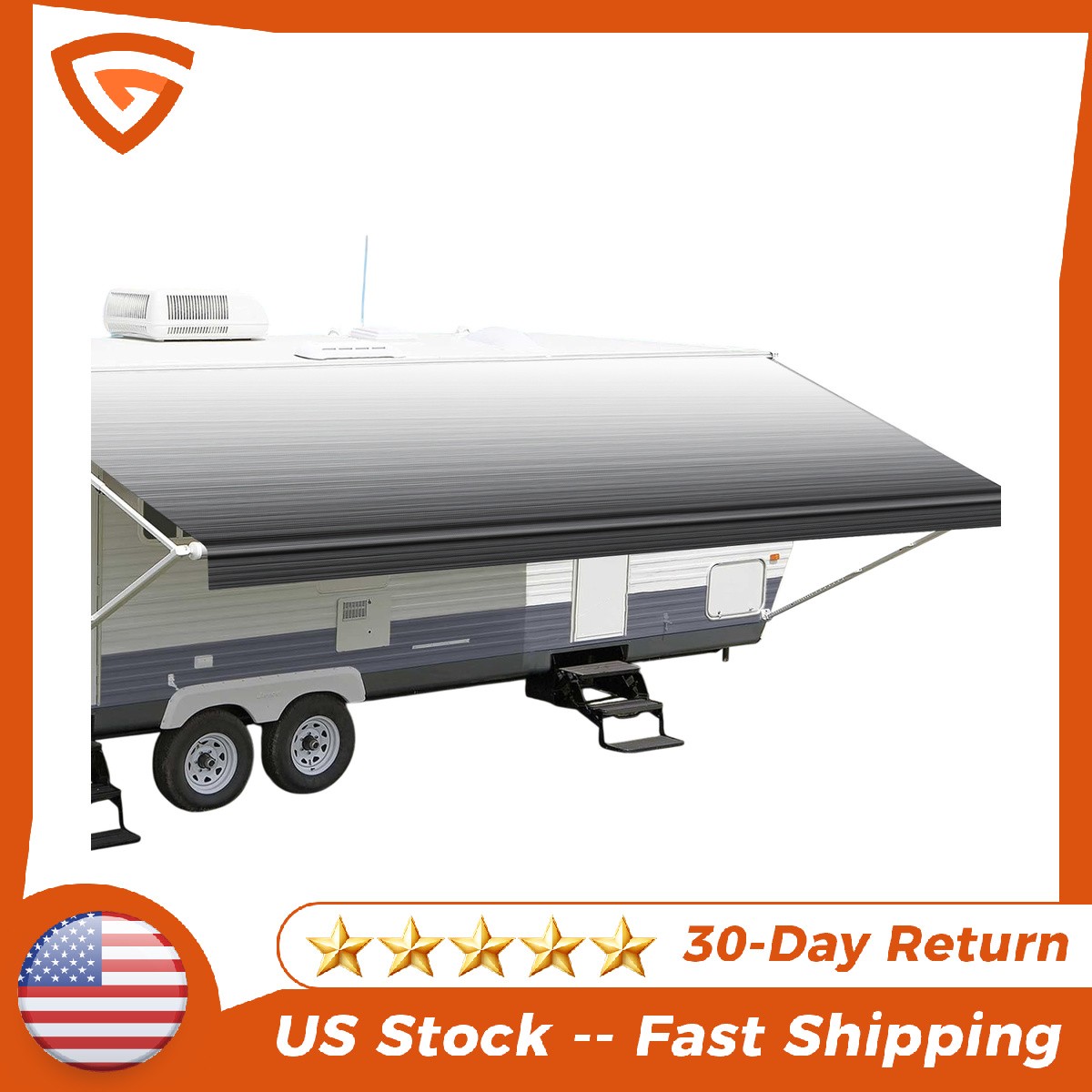 19Ft RV Awning Shade Strip Gray Fade Fabric 4-Ply Heavy Duty Outdoor Canopy