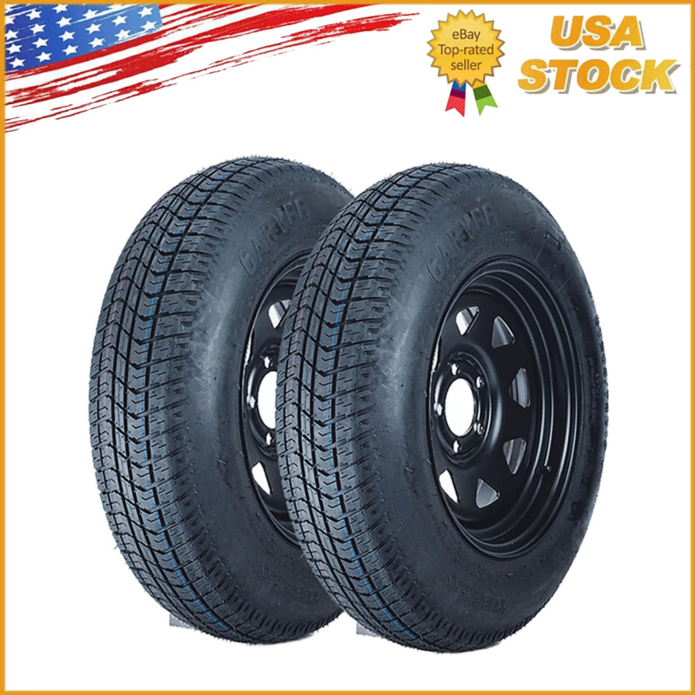 2 Pack ST205/75D15 Trailer Tires with Rims 205/75 D 15 5 Lug on 4.5″ Black Spoke