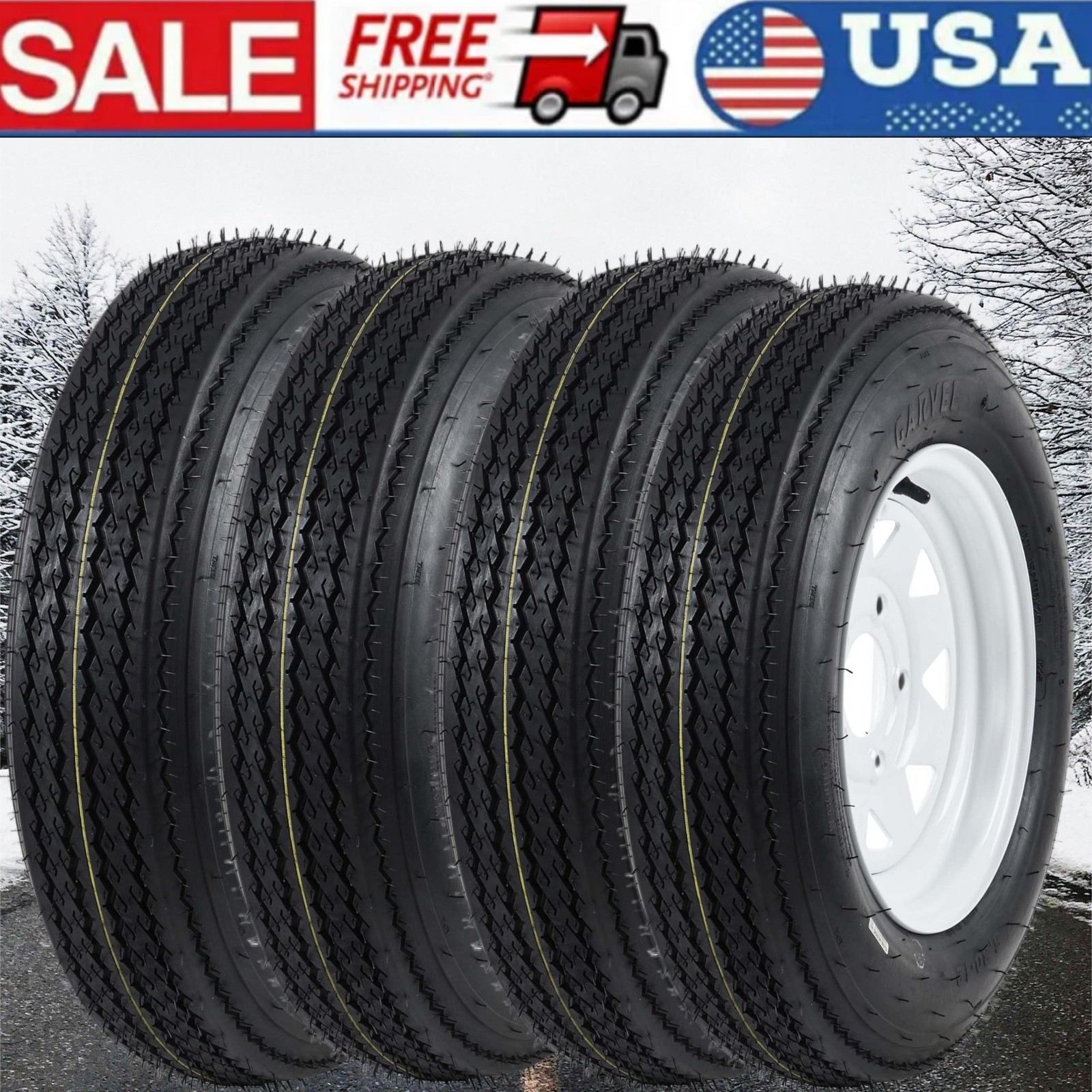 ✨4 PCS Trailer Tires 5.30-12 5.30×12 530-12 530 12 with 12″ Rim 5 Lug on 4.5″ 6P