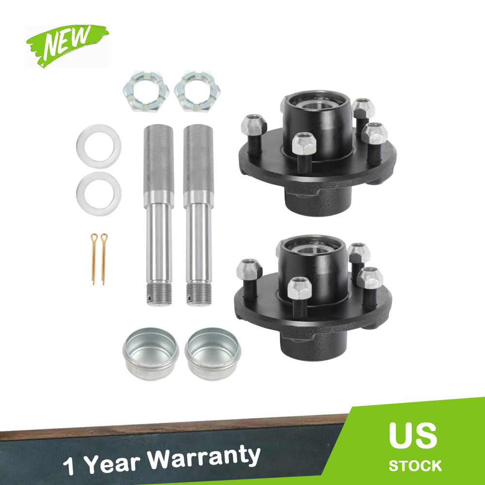 Pre-Greased Pair of 5-Bolt On 4-1/2 Inch Hub Assembly and 1″ Round BT8 Spindle
