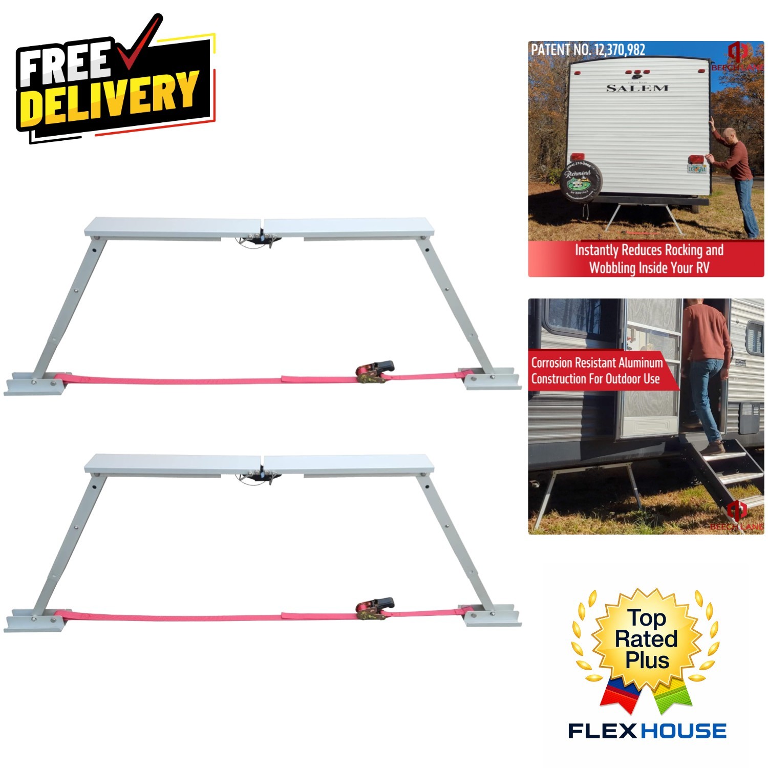 Patented Adjustable RV Stabilizer – Foldable Design, Reduces Wobble Instantly