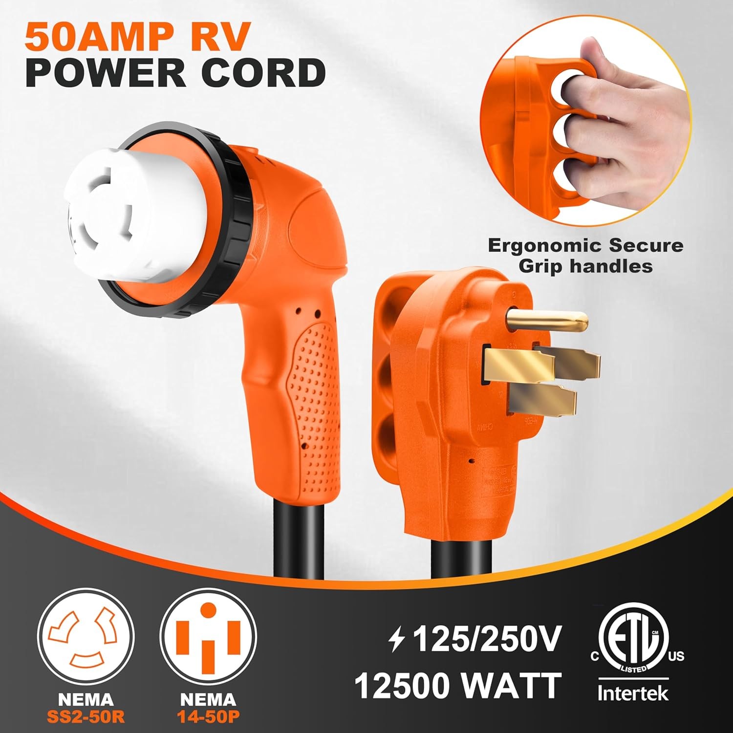 50 Amp RV Extension Cord 15 ft Heavy Duty Twist Lock NEMA 14-50P to SS2-50R
