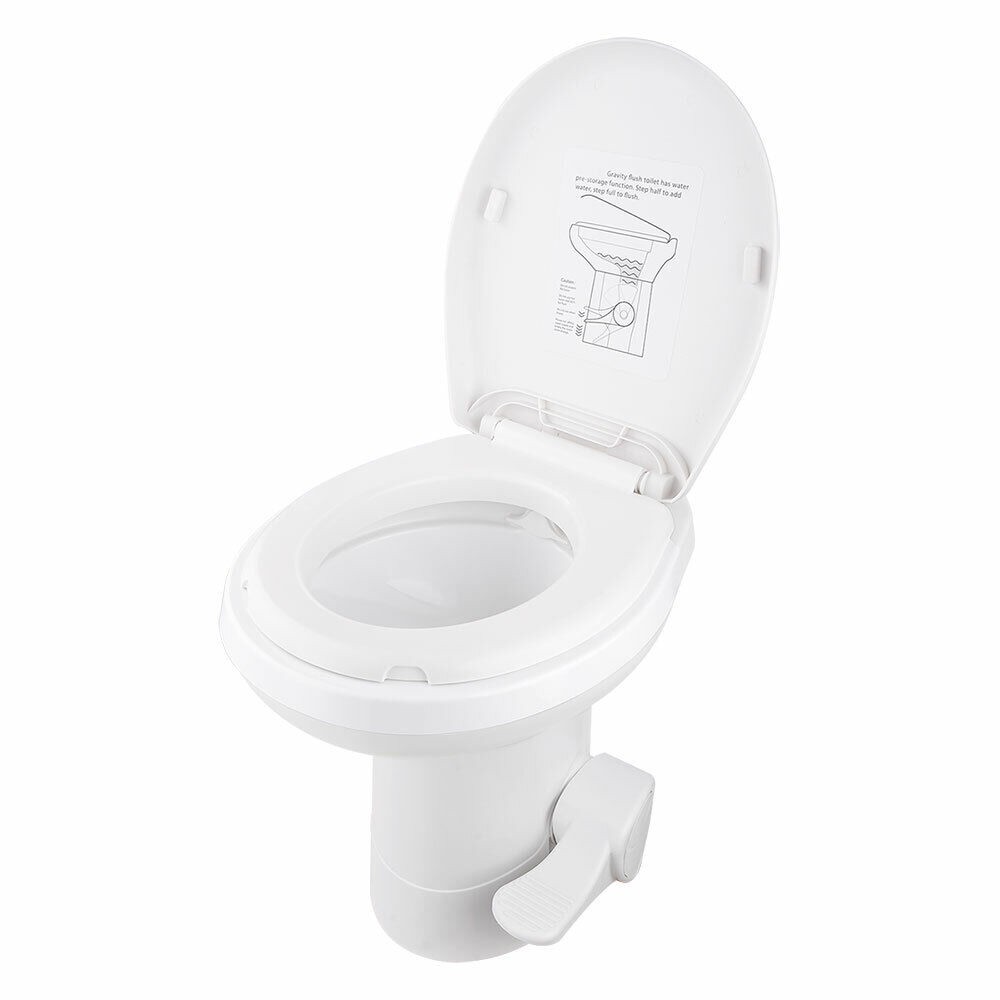 20″ Tall RV Camper Gravity Flush Toilet Foot Pedal Travel Trailer Caravan White