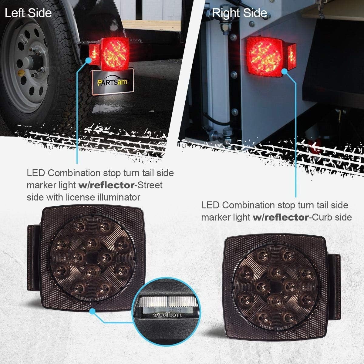 High Brightness Smoked Red Combination Trailer Lights – 2 Count Waterproof LEDs