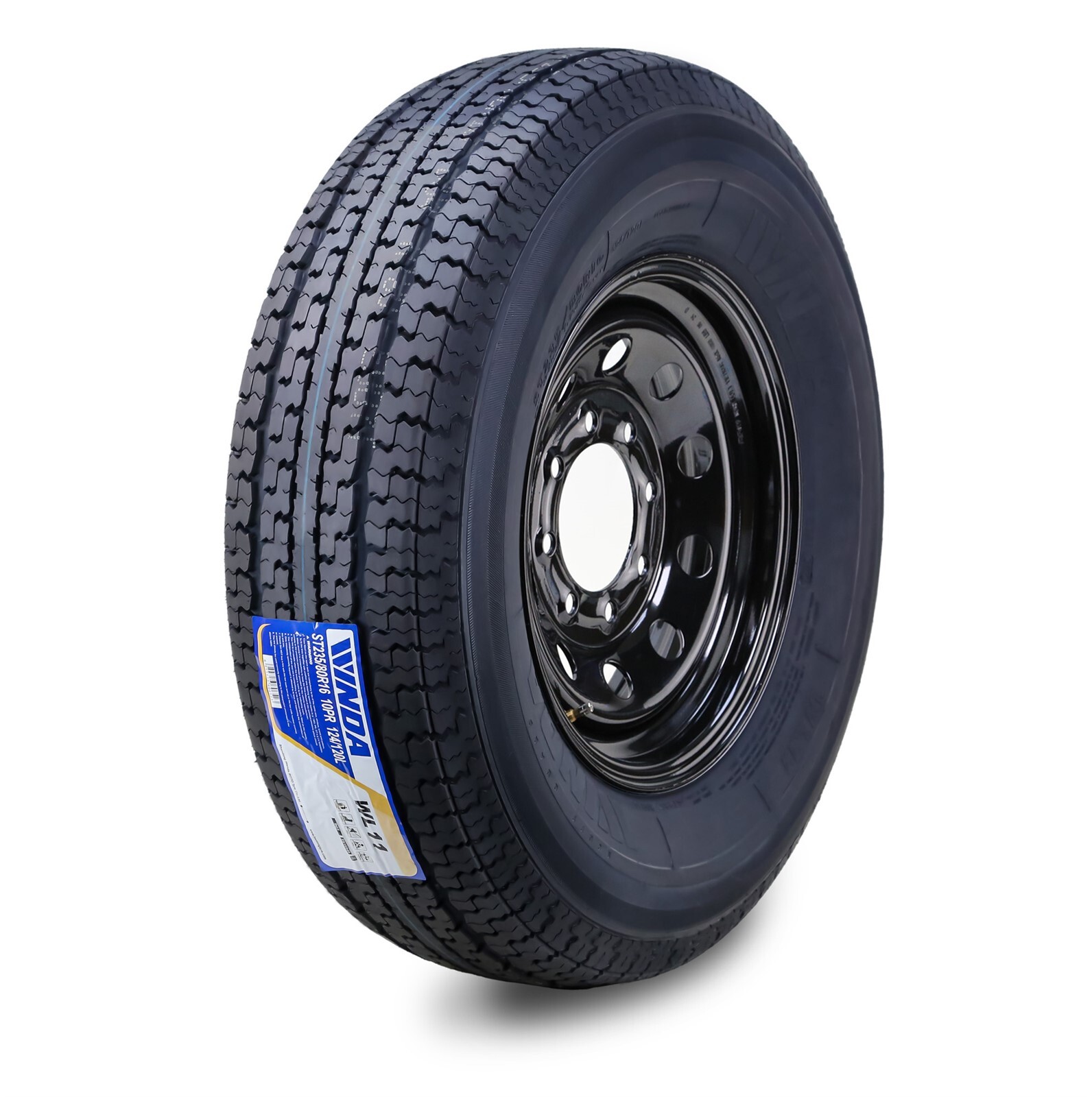 WINDA Trailer Tire Wheel ST235/80R16 10-Ply E 123L 8 Lugx 6.5″ Black Mod Rim
