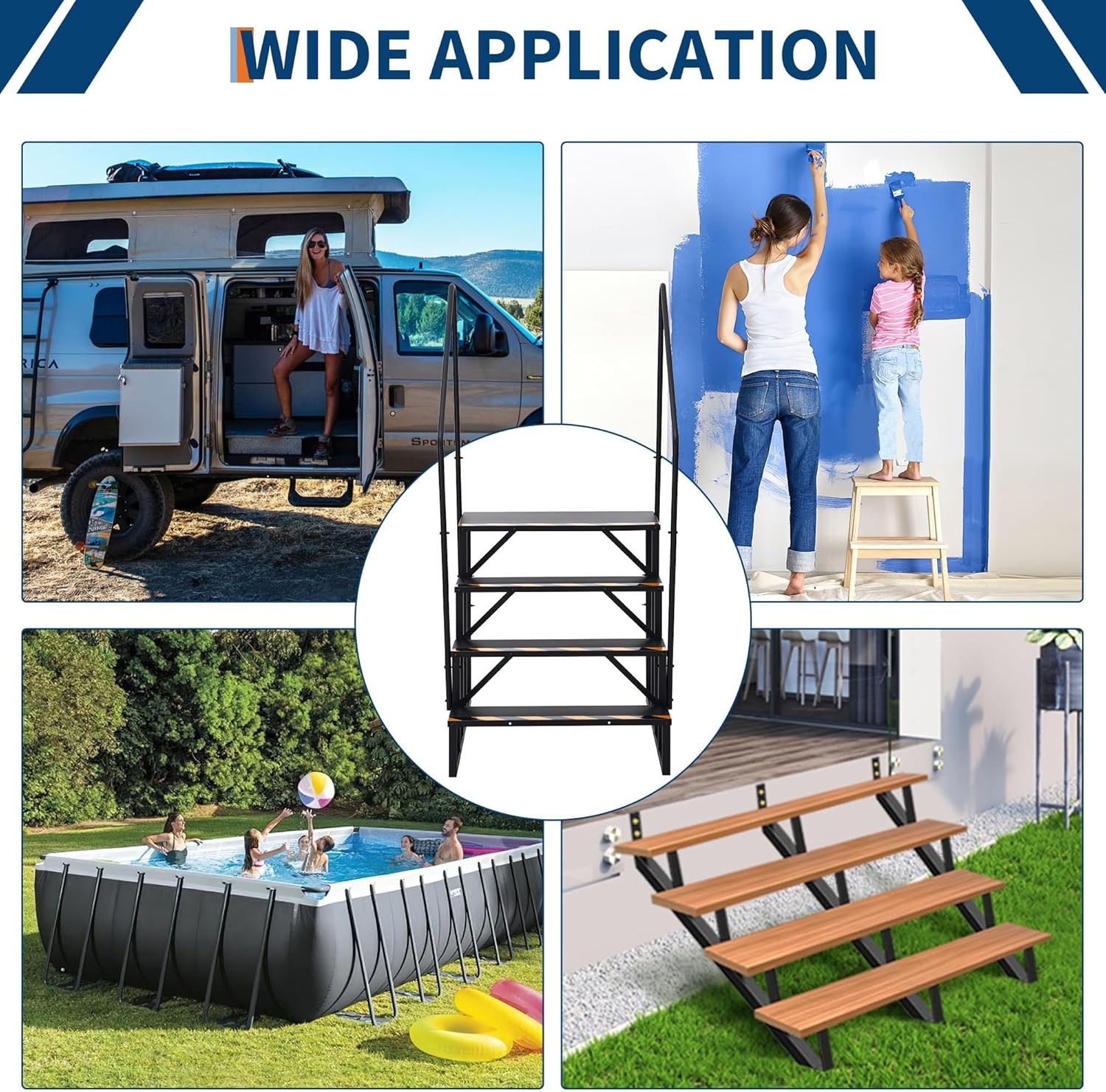 RV Stairs with Handrail, Portable Outdoor Step Ladder for Travel Trailers,Camper