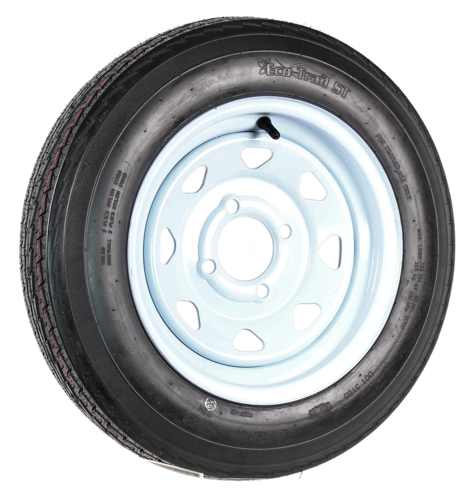 Trailer Tire Rim Assembly 4.80-12 480-12 4.80X12 12 Inch 4 Lug White Wheel Spoke
