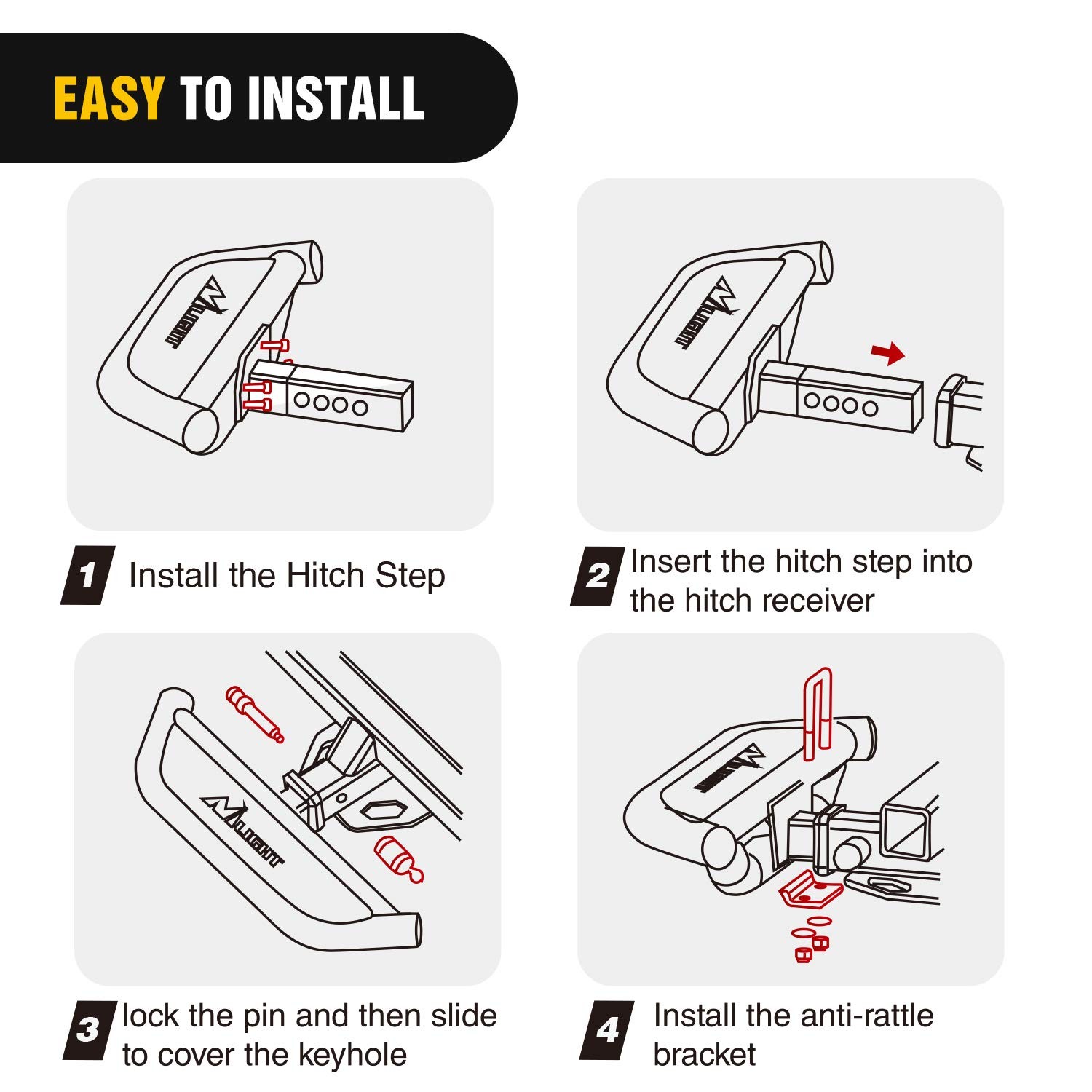 Nilight Hitch Step with 2″ Receiver Rear Bumper Heavy Duty