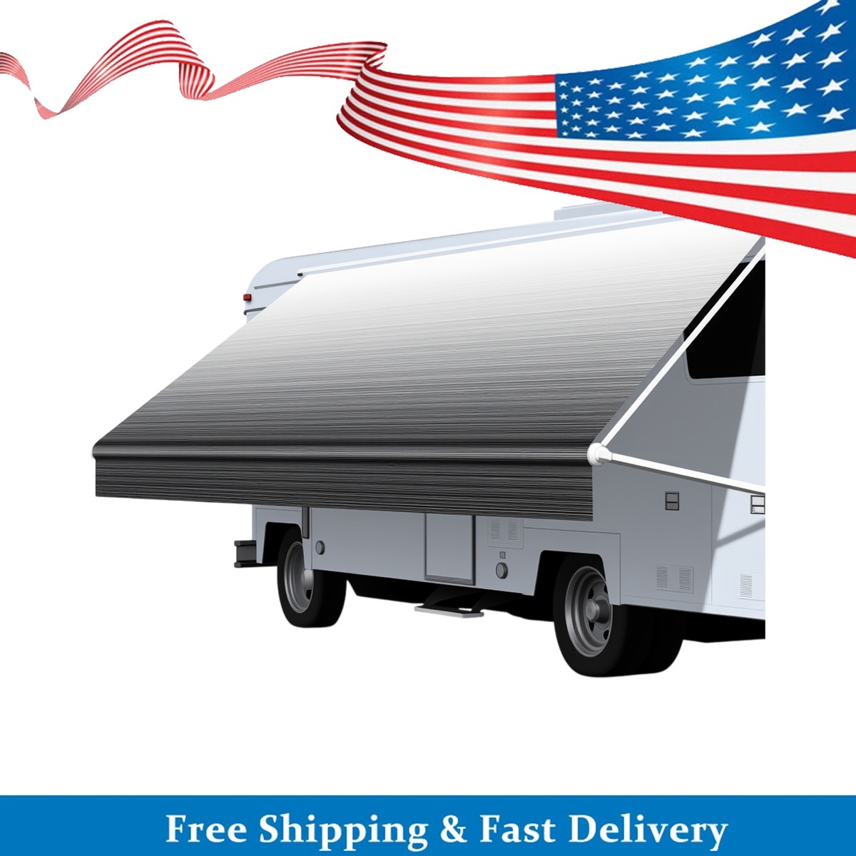 Waterproof RV Awning Fabric 18FT Strip Gray Fade UV Resistant For Camper 17’2″