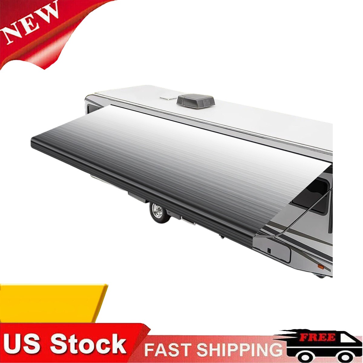 17FT RV Awning Shade Fabric Strip Gray Fade Heavy Duty Outdoor Canopy Cover