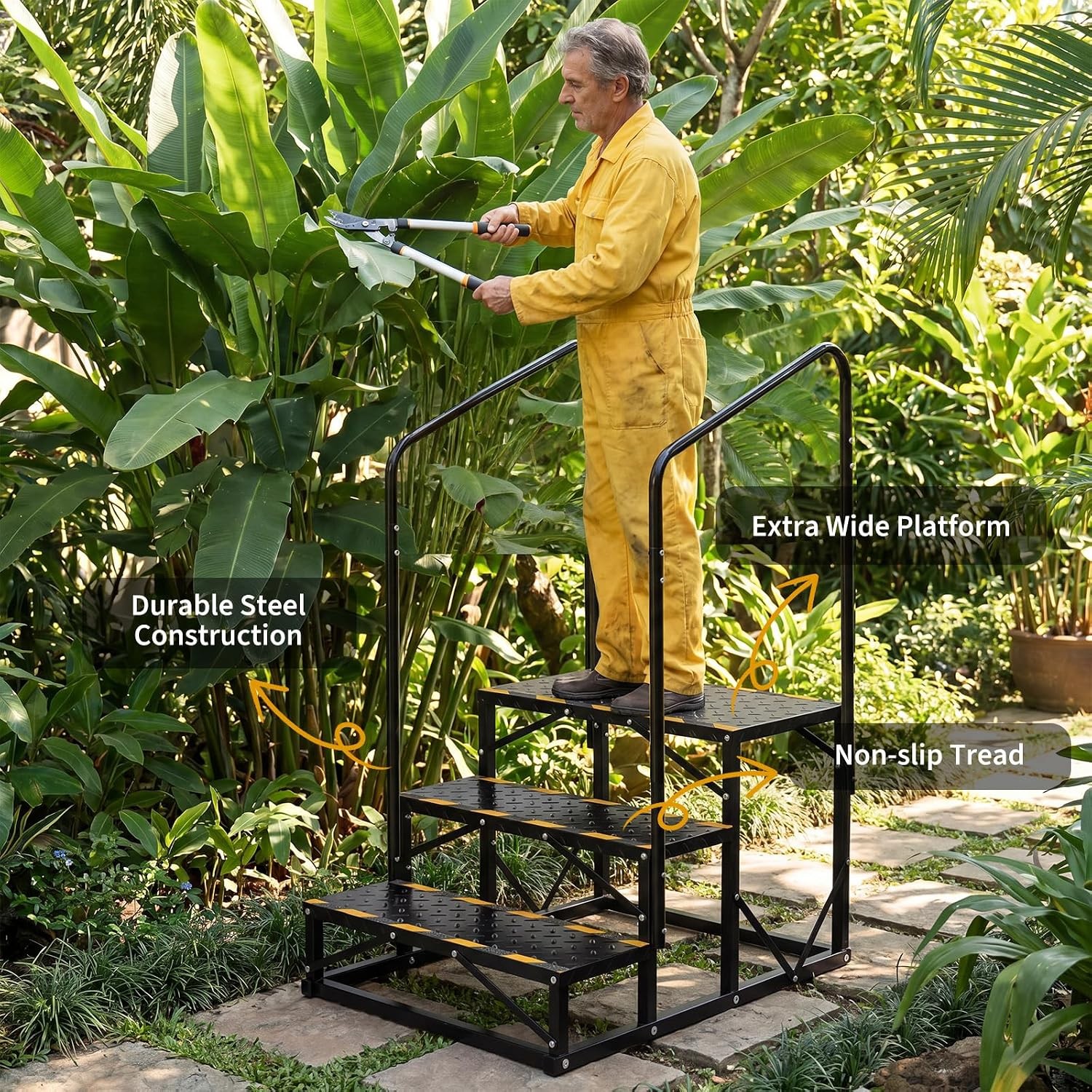 3 Step RV Stairs with 2 Removable Handrails for RV Camper Mobile Home Porch