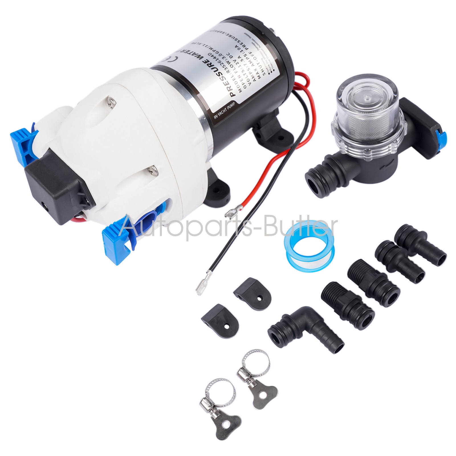 3GPM 50PSI RV Fresh Water Pump Diaphragm Water Pump w/Strainer & Pressure Switch