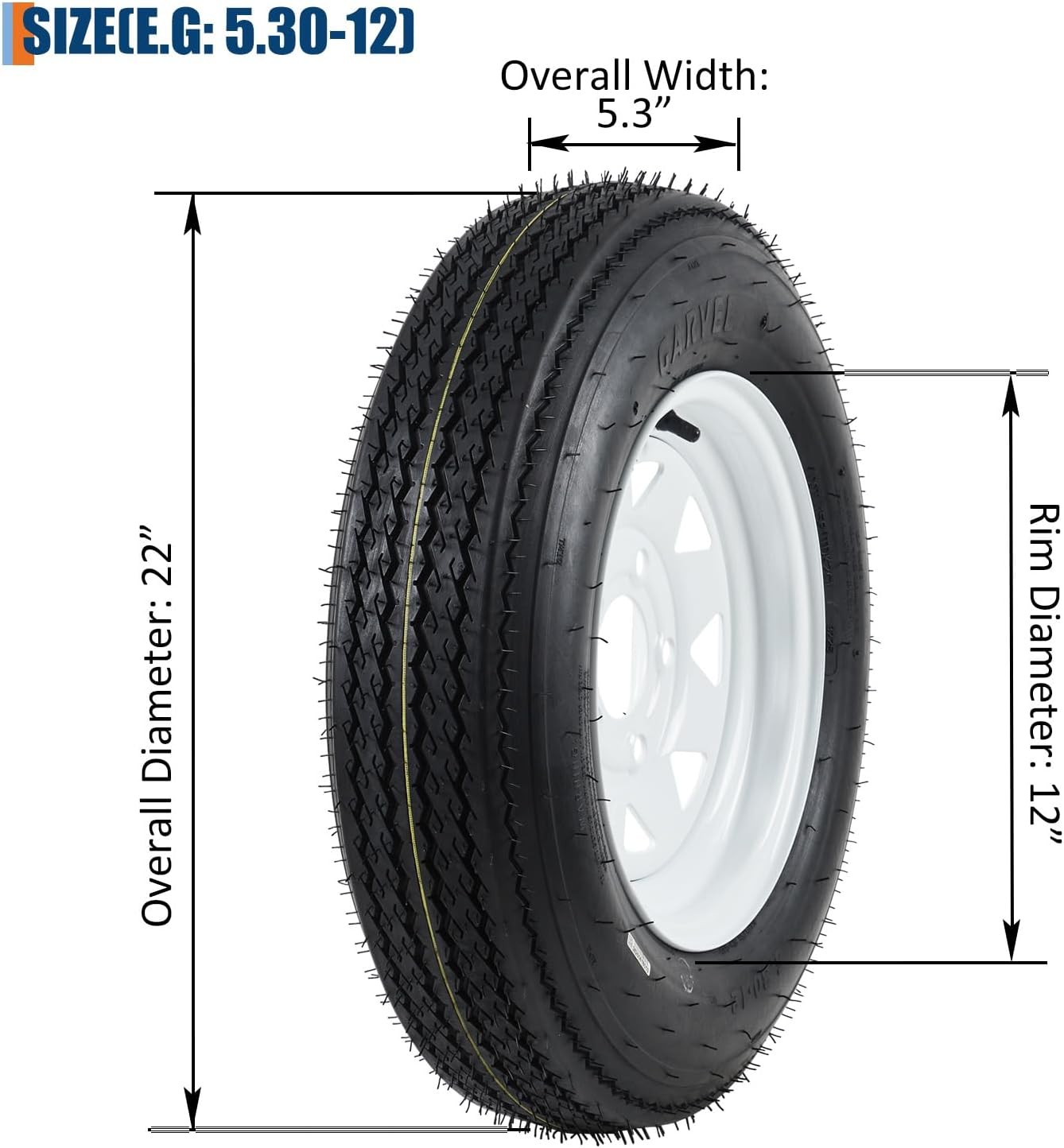 2Set 5.30-12 Trailer Tires with Rims 5.30×12 5.3-12 530-12, 5 Lug on 4.5″, 6PR