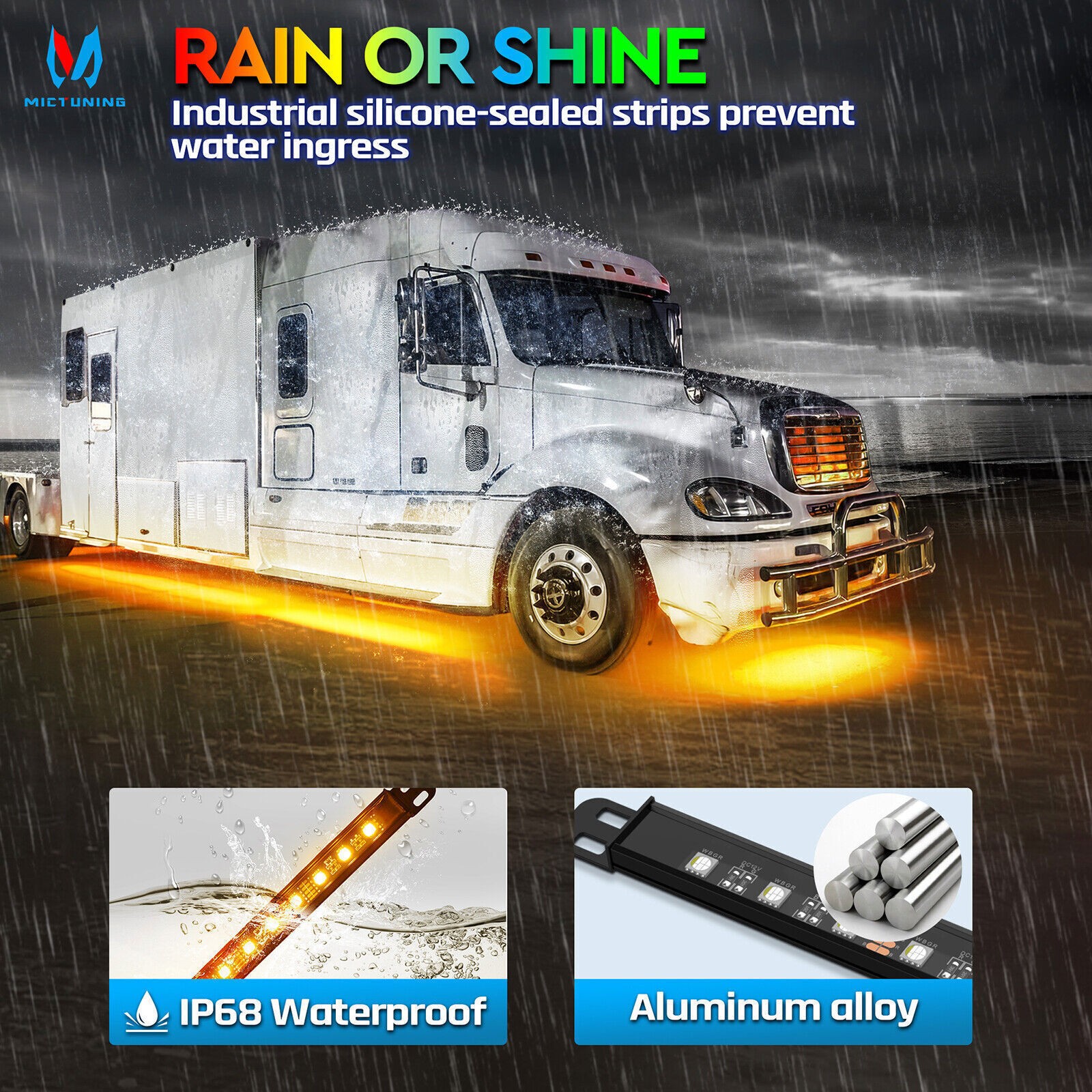 MICTUNING 8PCS RGBW Underglow Light Bars Neon Accent Underbody LED Light strip