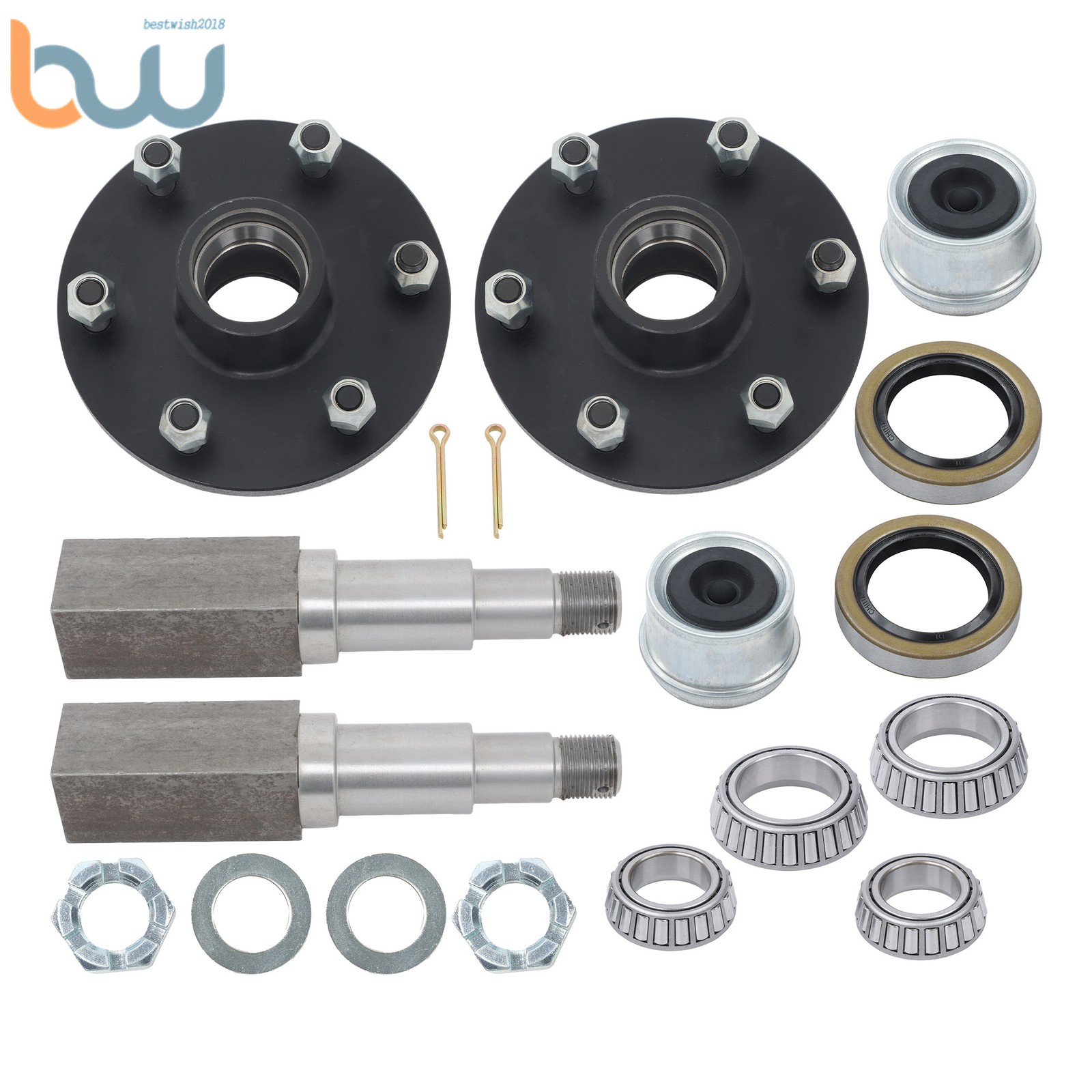6 × 5.5 Hub Trailer Axle Kit 3500lbs Square #84 Spindle W/Bearings Set 2 Pack