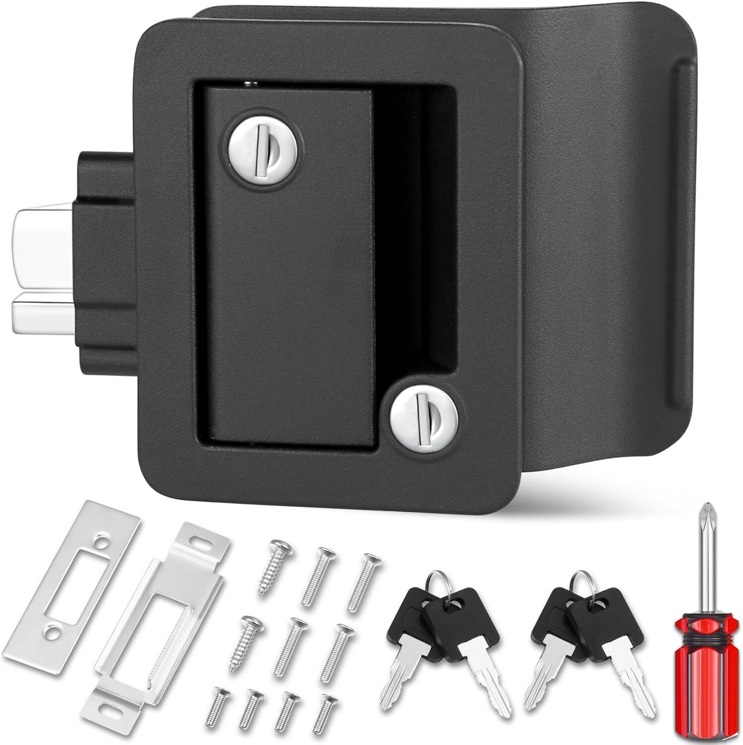 2 Black RV Paddle Entry Door Lock Latch Handle Knob Deadbolt Camper Trailer