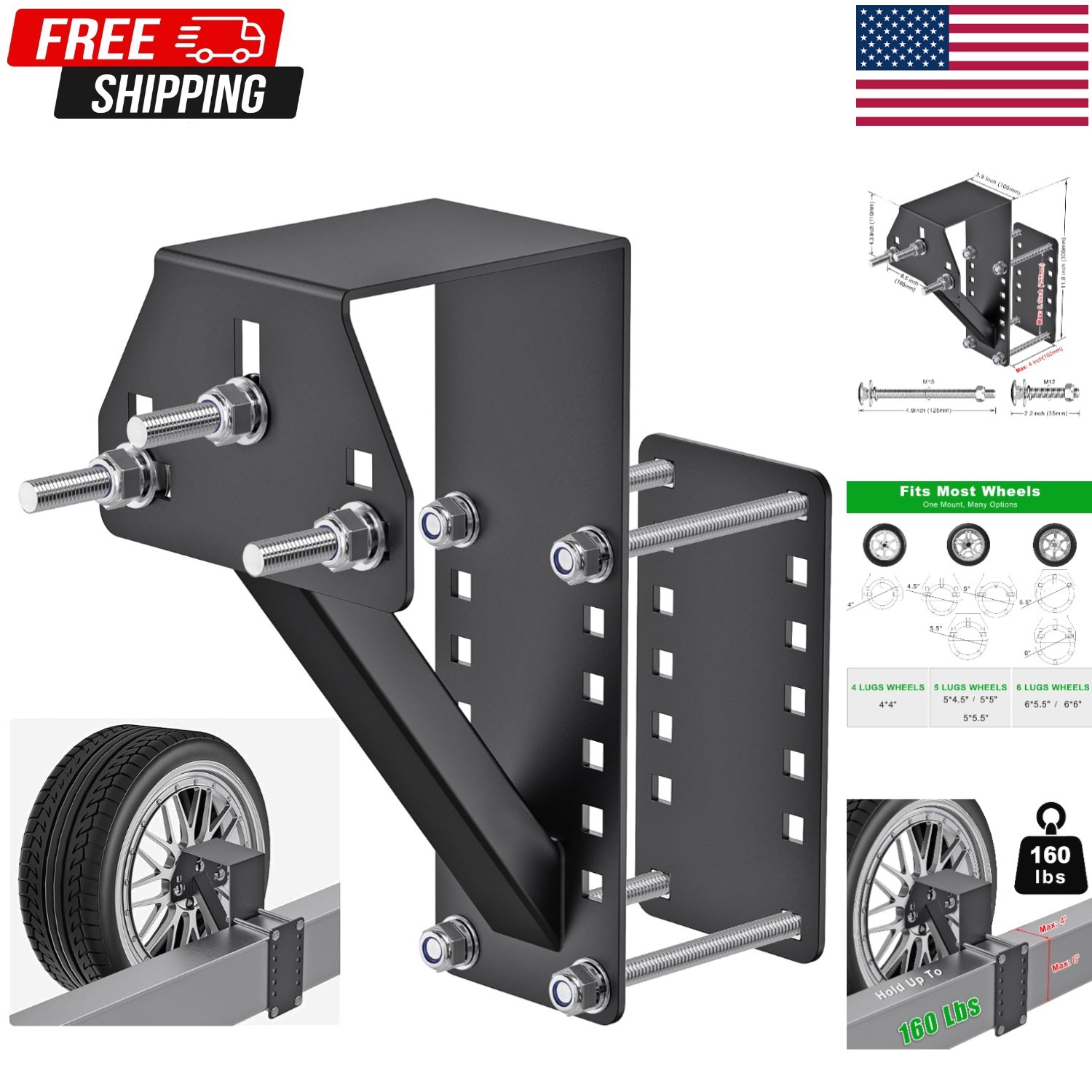 Heavy Duty Spare Tire Carrier Mount Bracket for Utility Trailer, RV, Camper & Bo