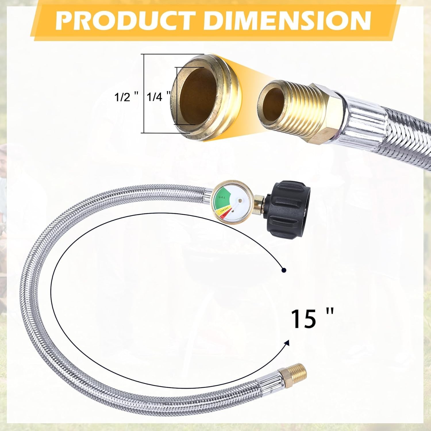 15-Inch Stainless Steel Braided RV Propane Hoses with Gauge – Dual Pack for C…