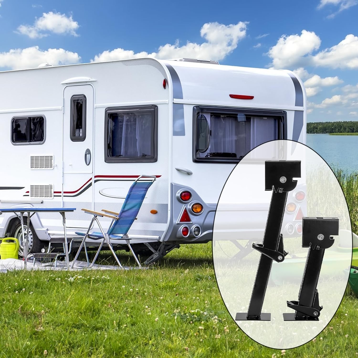 2 Pack Trailer Stabilizer Jacks, Telescoping RV Camper Accessories with Adjus…