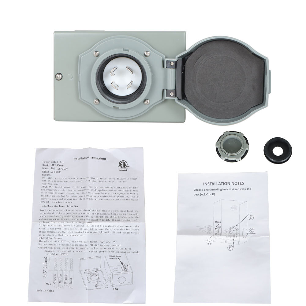 Generator Power Inlet box 30 AMP NEMA L14-30P WEATHERPROOF FLIP COVER