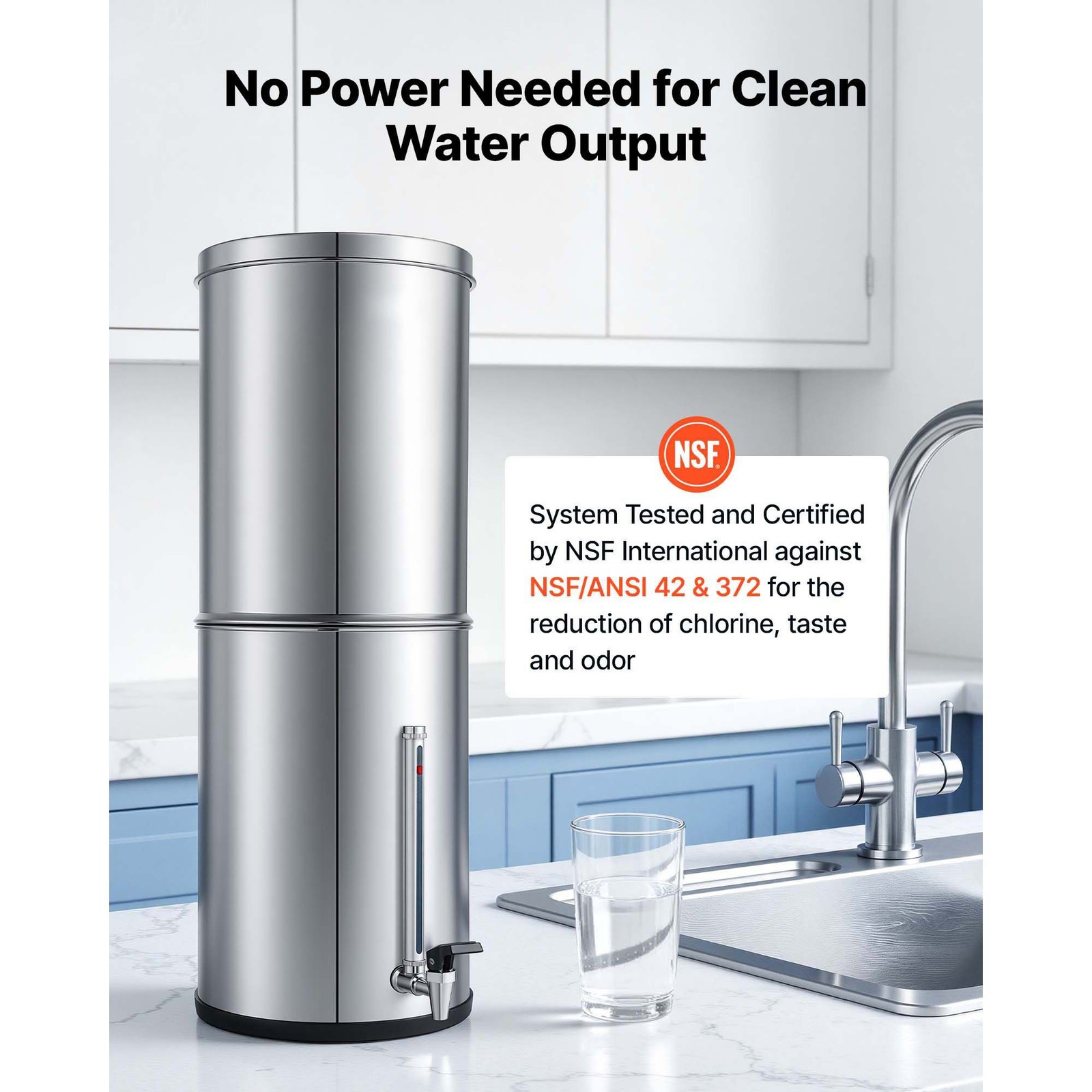 304 Stainless Steel Gravity Water Filter 3.25G NSF Certified w 2 Filters